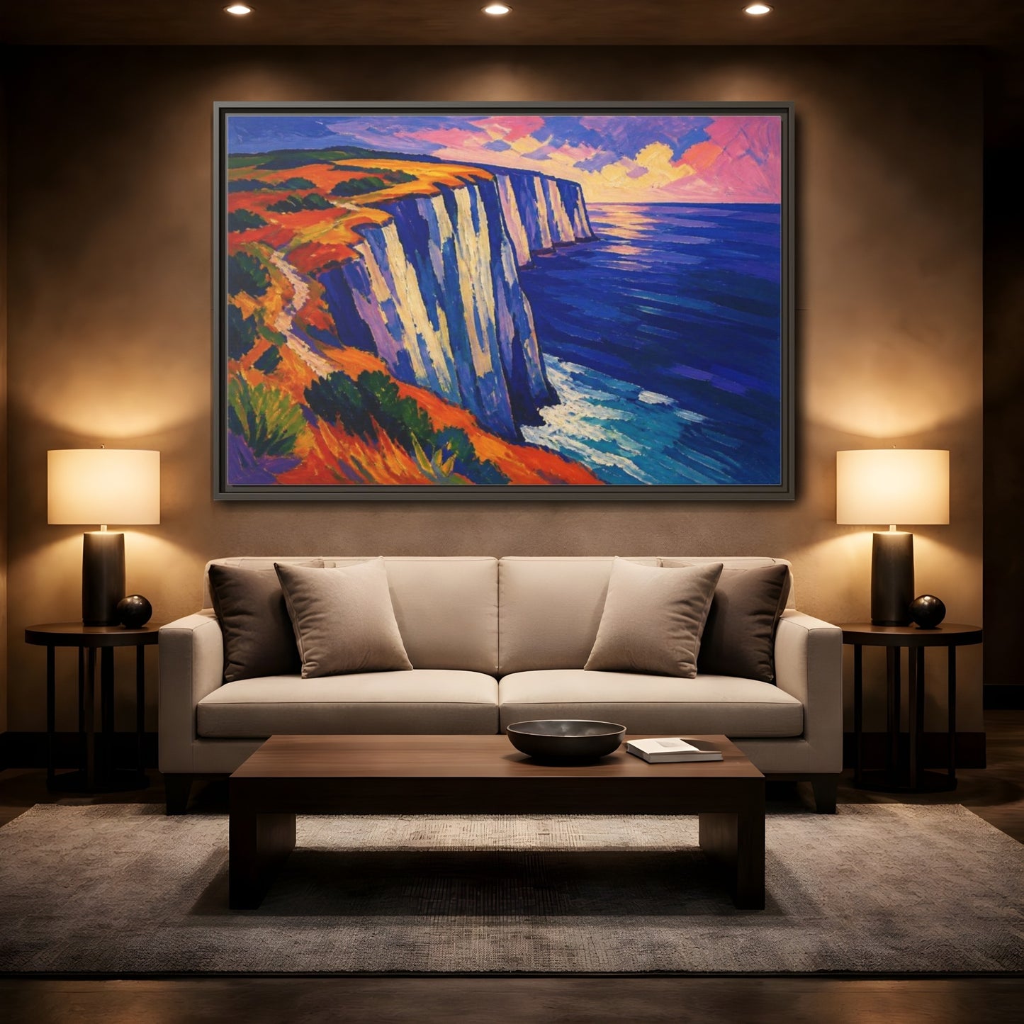 Mockup 2. Sea Cliffs Nature Vista shown as framed canvas print