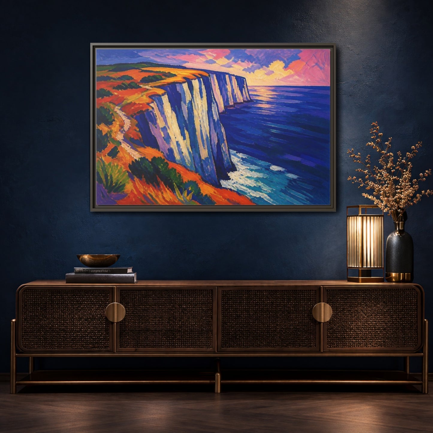Mockup 4. Sea Cliffs Nature Vista shown as framed canvas print