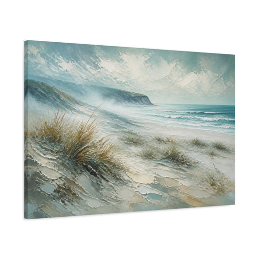 Main Mockup. Sea Mist Over Dunes shown as canvas print
