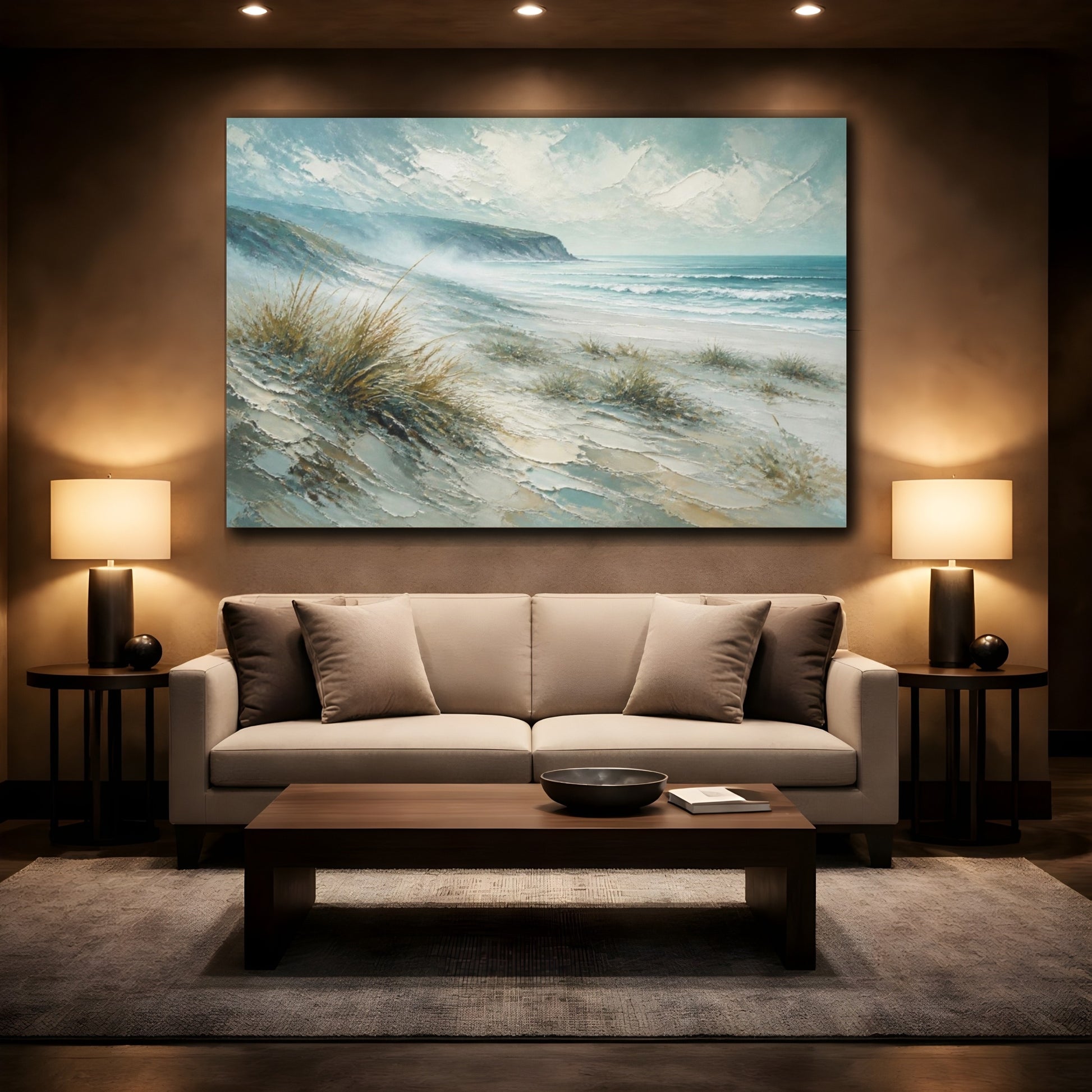 Mockup 2. Sea Mist Over Dunes shown as canvas print