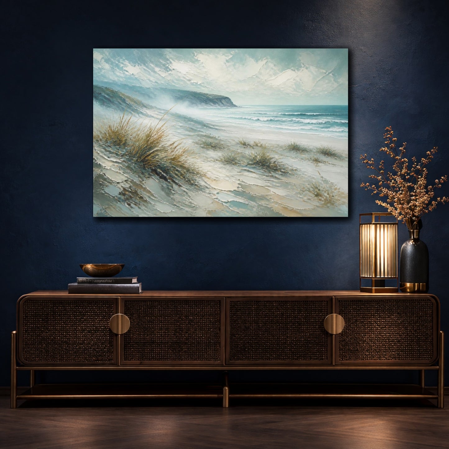 Mockup 4. Sea Mist Over Dunes shown as canvas print