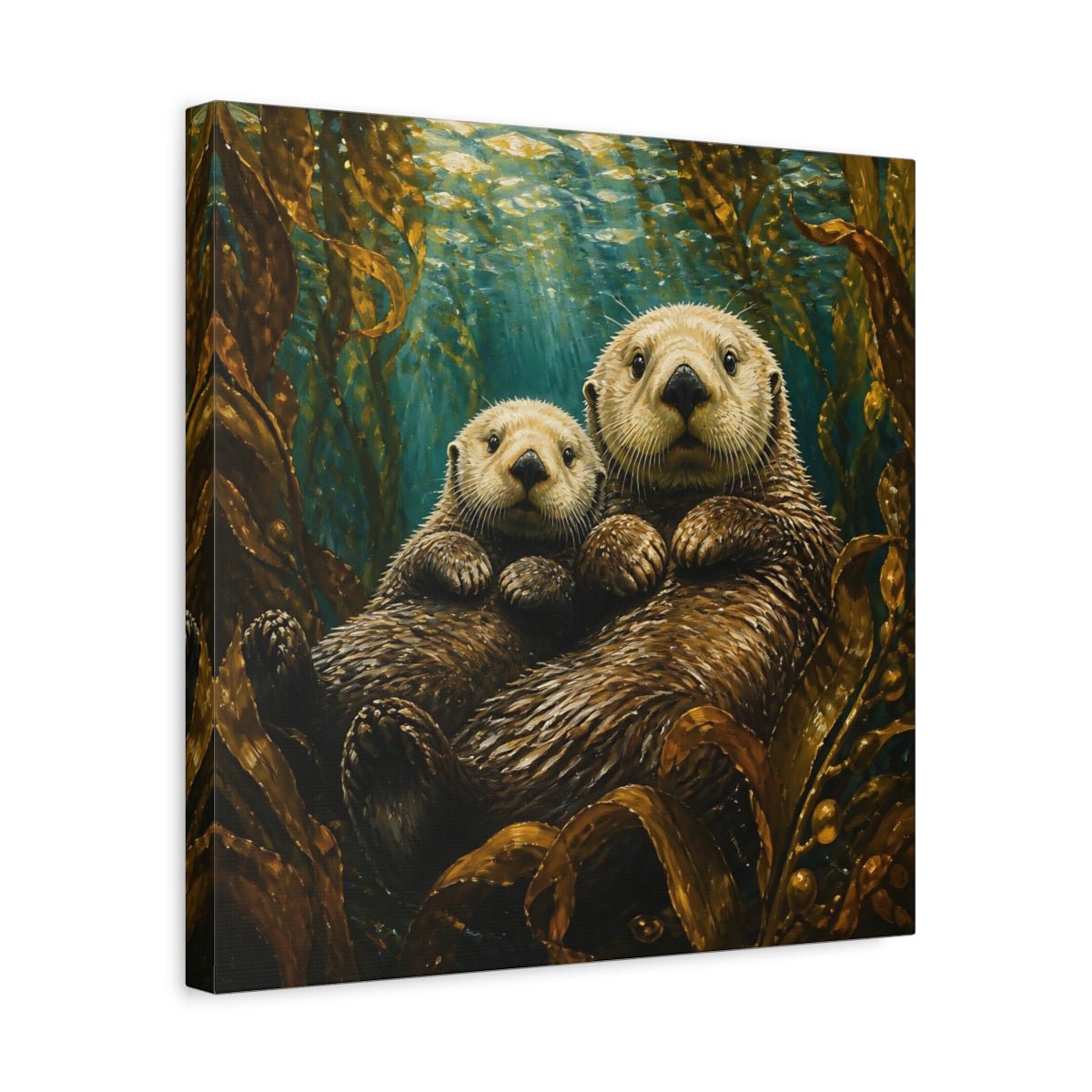 Sea Otter Animal Duo Canvas Print – Kids Room Wall - YesArtYes