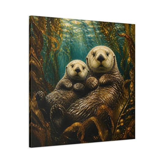 Sea Otter Animal Duo Canvas Print – Kids Room Wall - YesArtYes