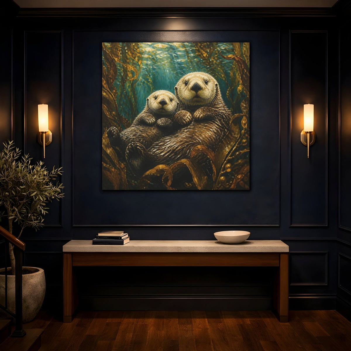 Sea Otter Animal Duo Canvas Print – Kids Room Wall - YesArtYes