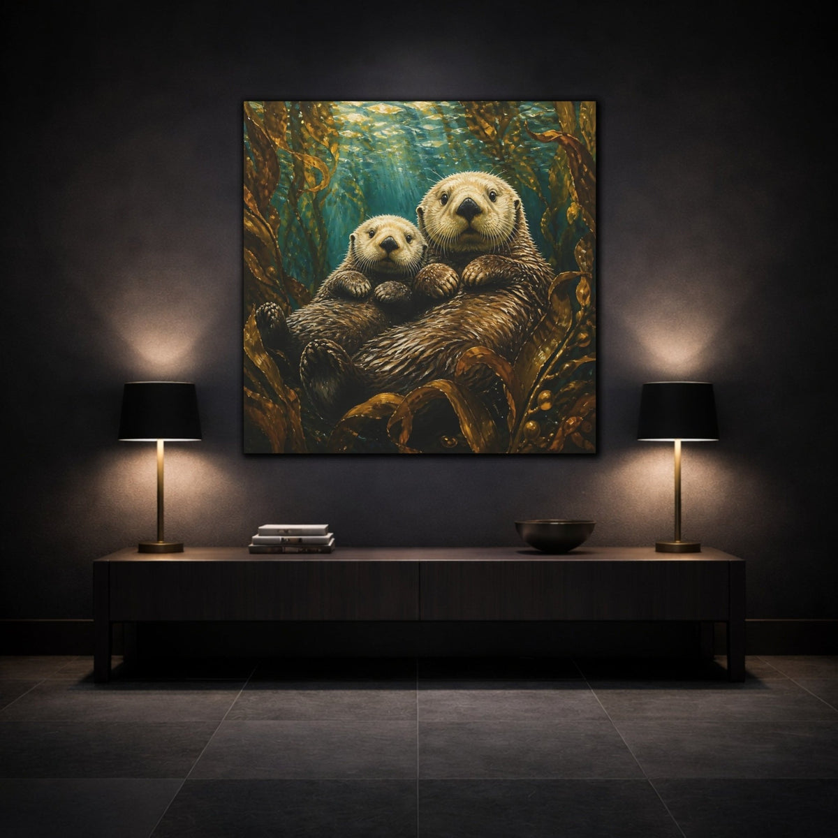 Sea Otter Animal Duo Canvas Print – Kids Room Wall - YesArtYes