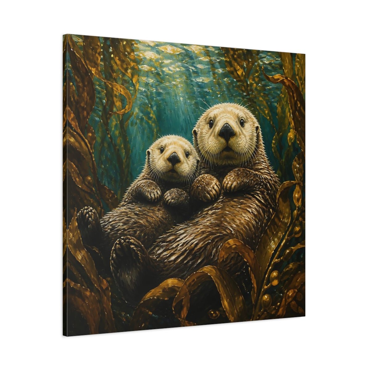 Sea Otter Animal Duo Canvas Print – Kids Room Wall - YesArtYes