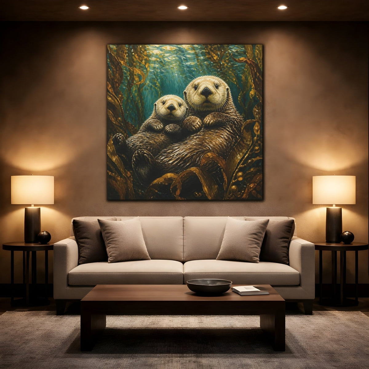 Sea Otter Animal Duo Canvas Print – Kids Room Wall - YesArtYes