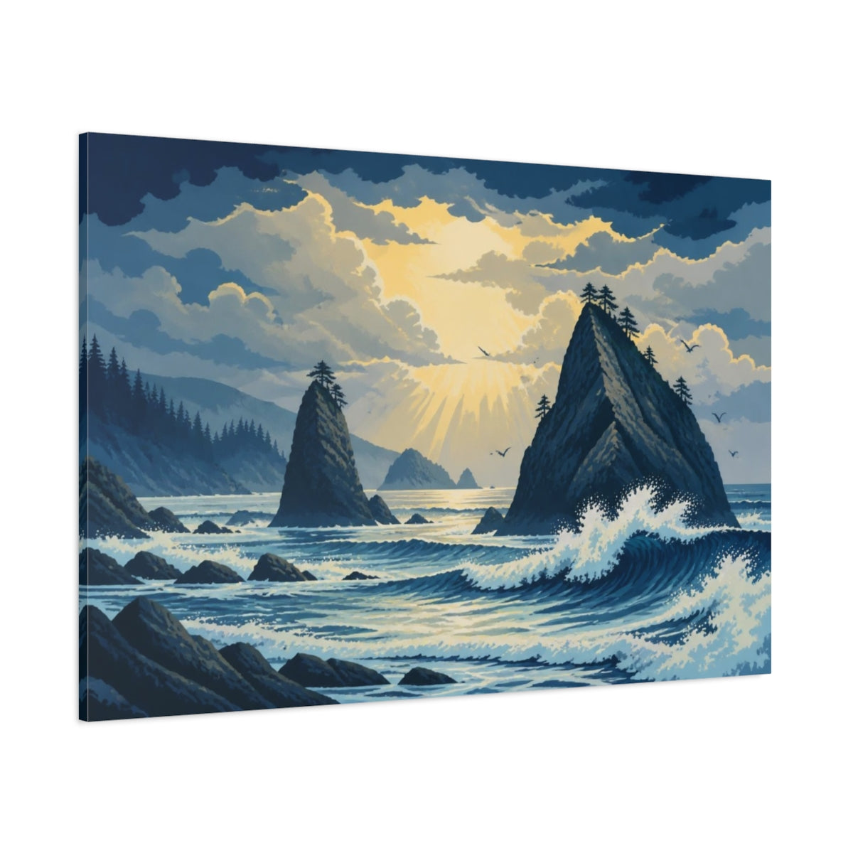Side Mockup 1. Sea Stacks Landscape Sunrise shown as canvas print