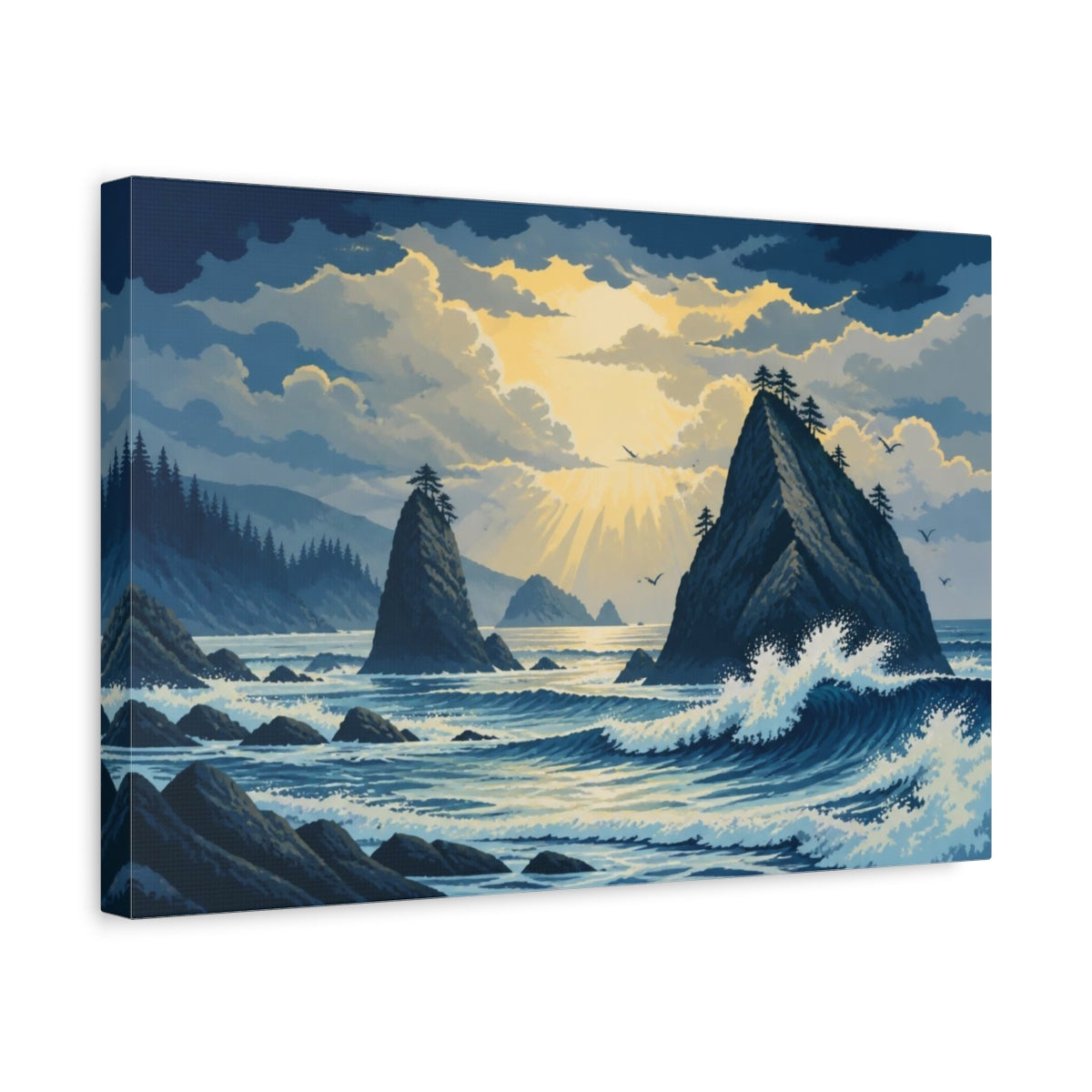 Side Mockup 4. Sea Stacks Landscape Sunrise shown as canvas print