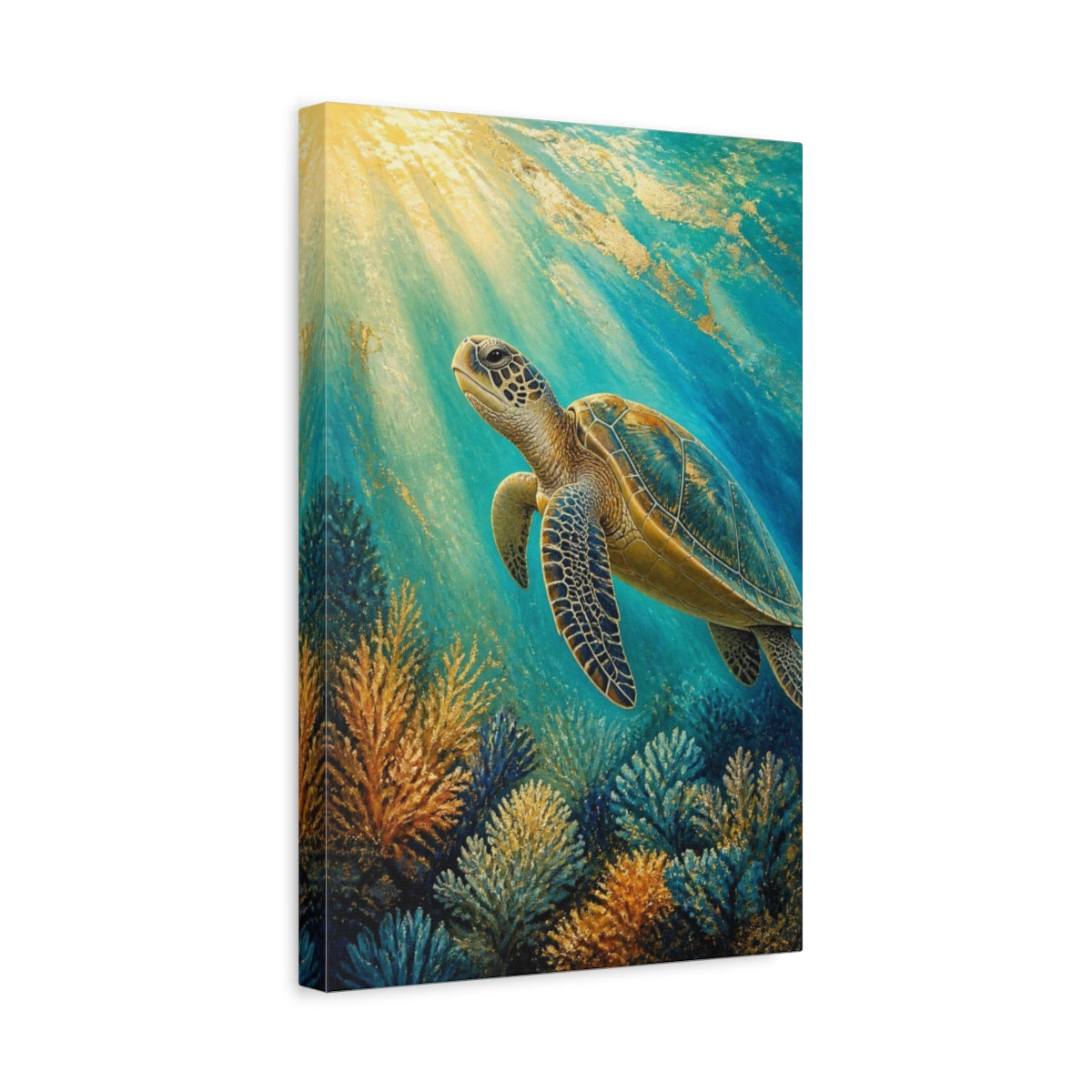 Side Mockup 4. Sea Turtle Animals shown as canvas print