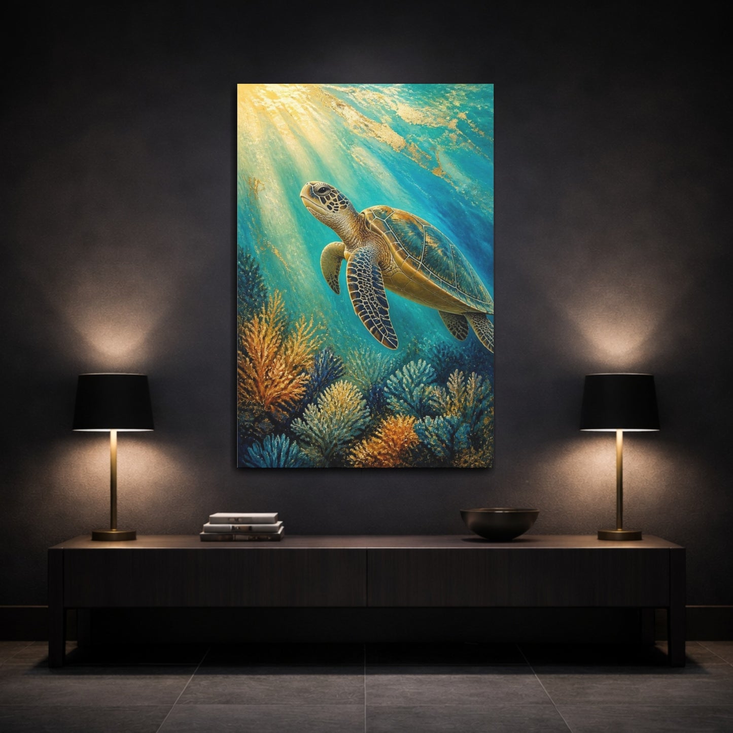 Mockup 3. Sea Turtle Animals shown as canvas print