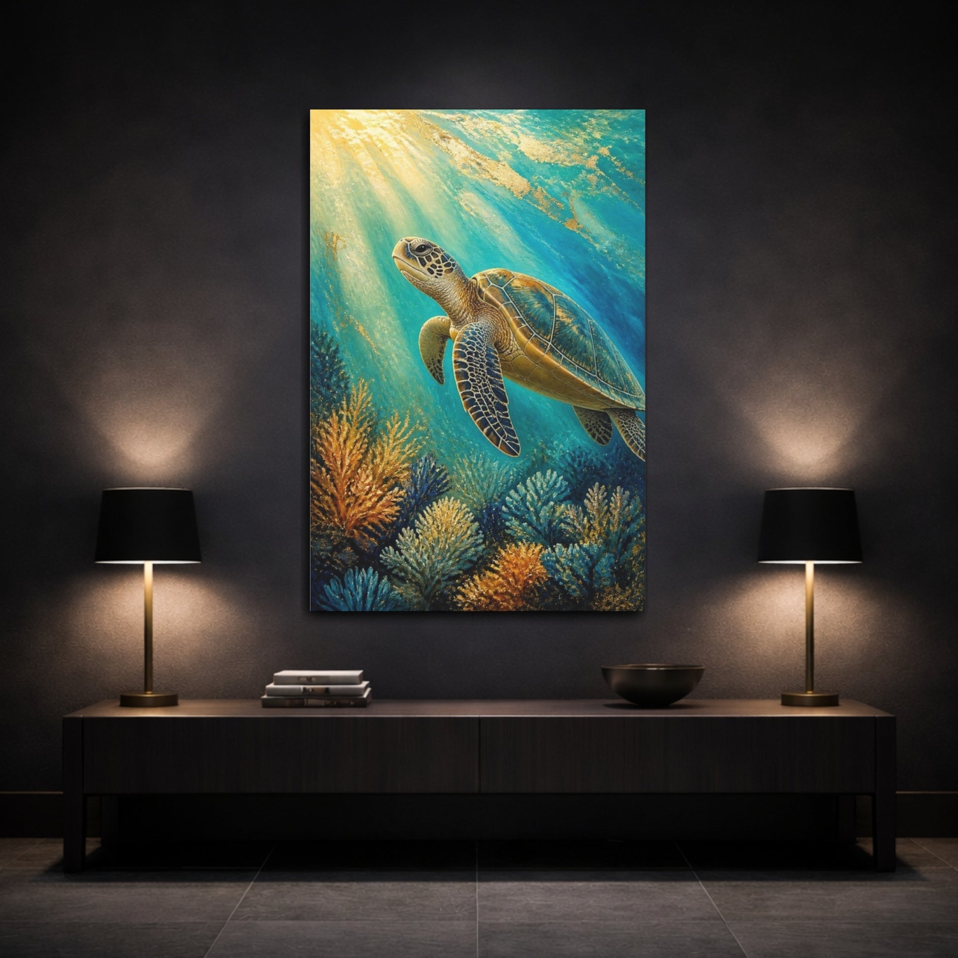 Mockup 3. Sea Turtle Animals shown as canvas print