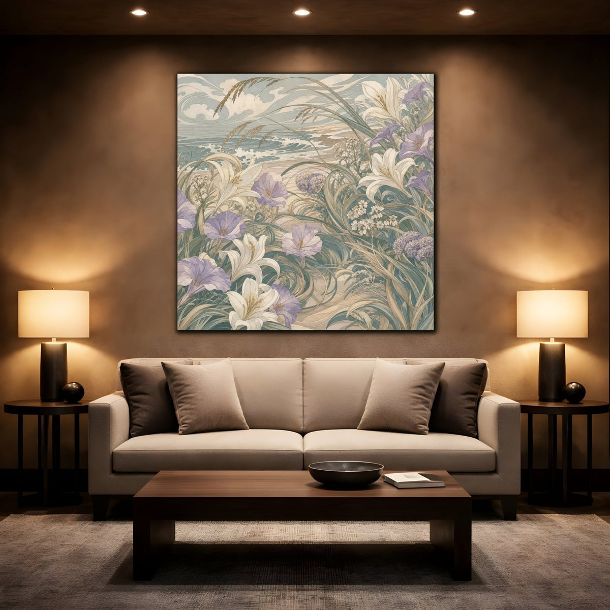 Seafoam Dune Flowers Canvas Print Wall Art – Living Room Decor, Above Fireplace - YesArtYes
