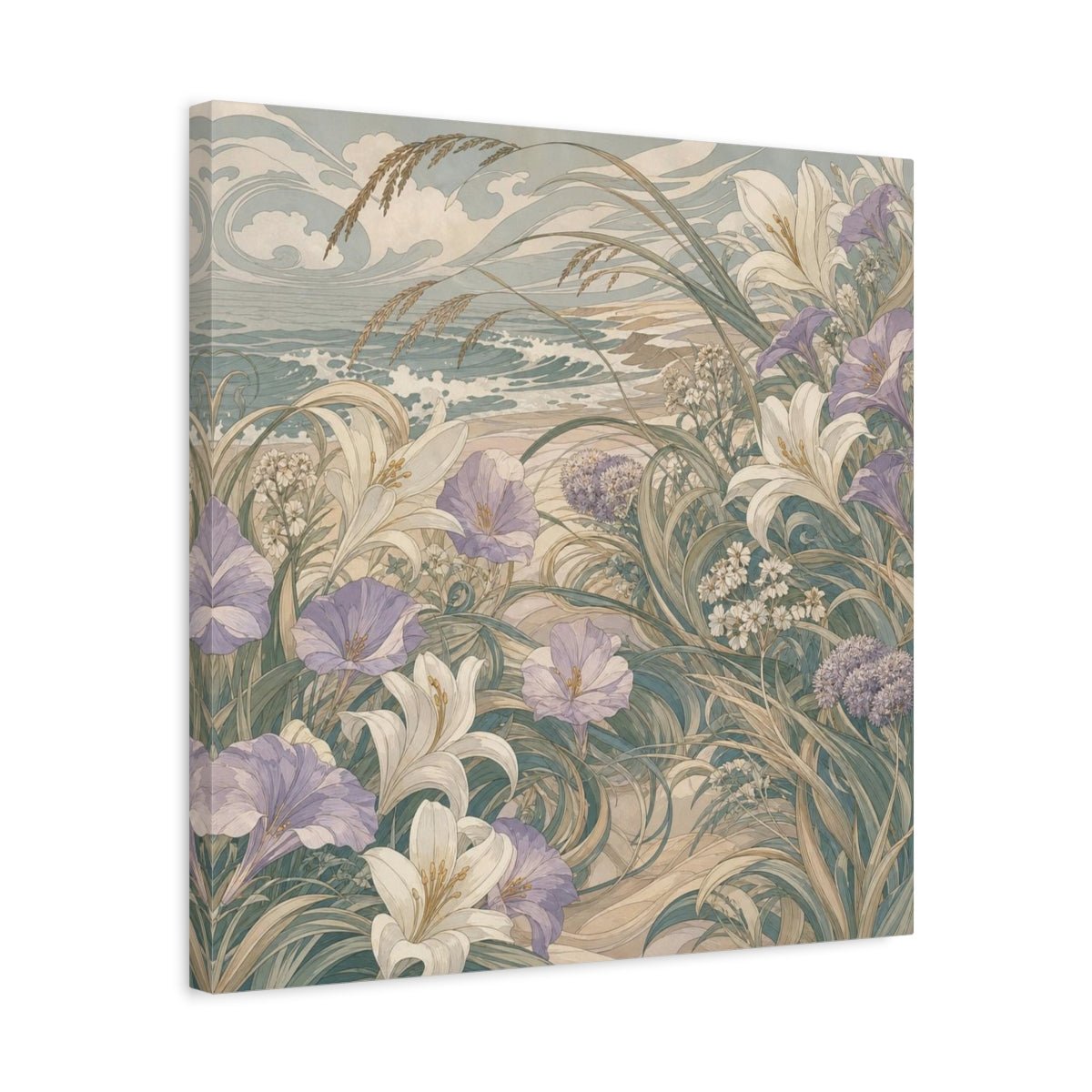 Seafoam Dune Flowers Canvas Print Wall Art – Living Room Decor, Above Fireplace - YesArtYes