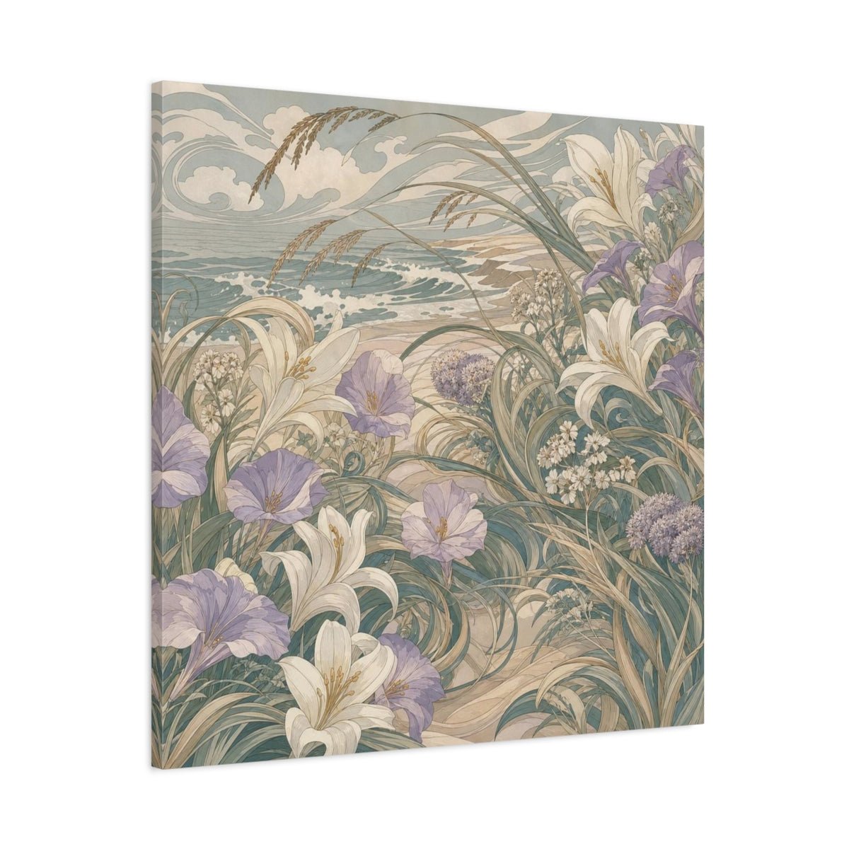 Seafoam Dune Flowers Canvas Print Wall Art – Living Room Decor, Above Fireplace - YesArtYes