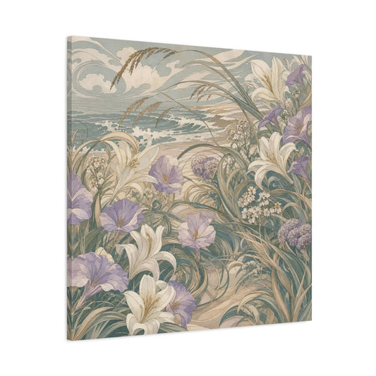 Seafoam Dune Flowers Canvas Print Wall Art – Living Room Decor, Above Fireplace - YesArtYes