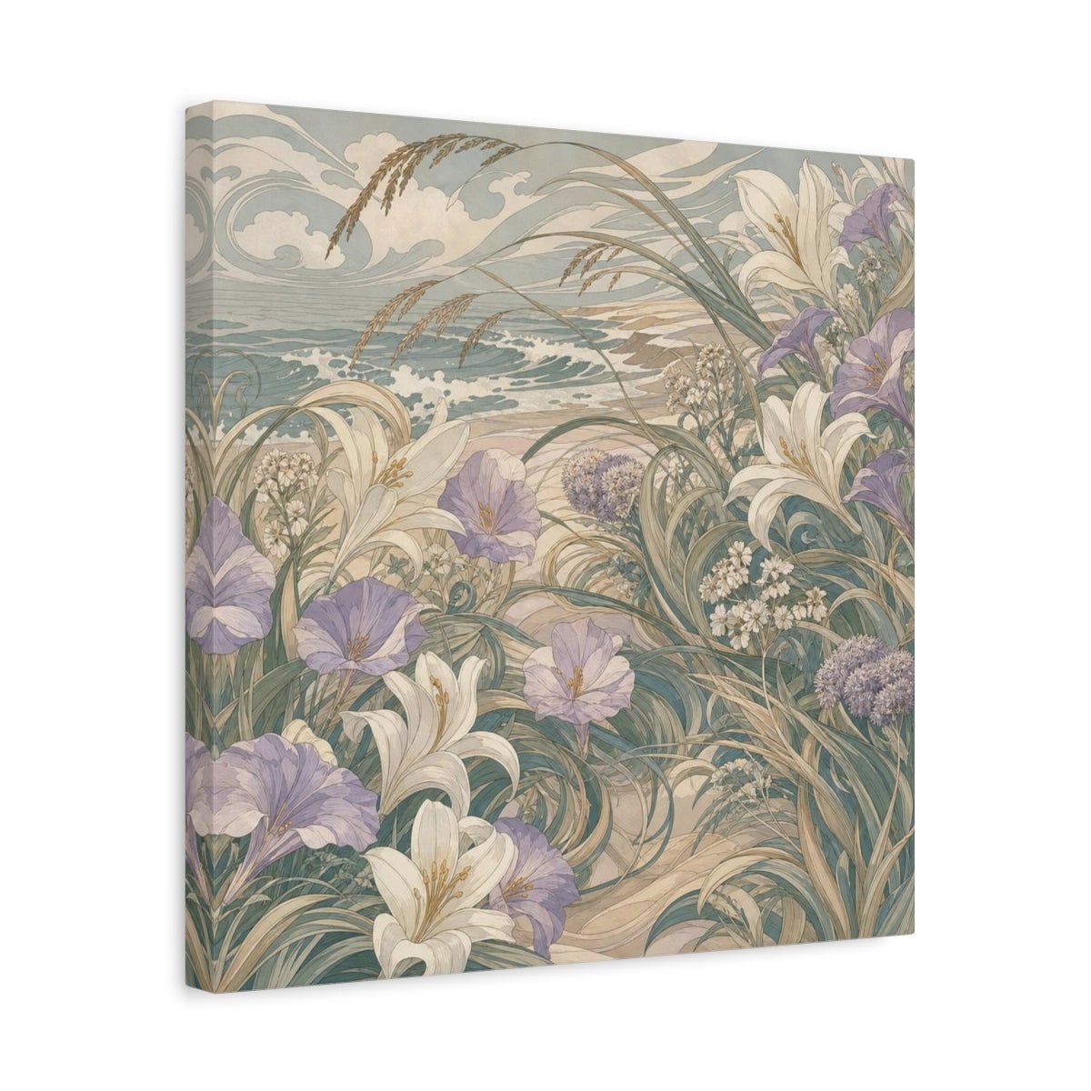 Seafoam Dune Flowers Canvas Print Wall Art – Living Room Decor, Above Fireplace - YesArtYes