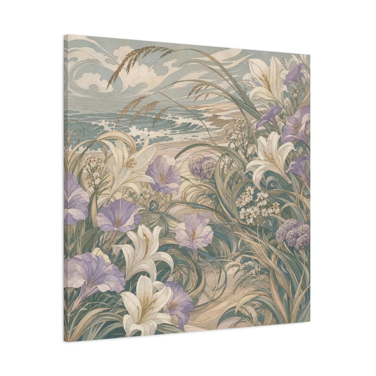Seafoam Dune Flowers Canvas Print Wall Art – Living Room Decor, Above Fireplace - YesArtYes