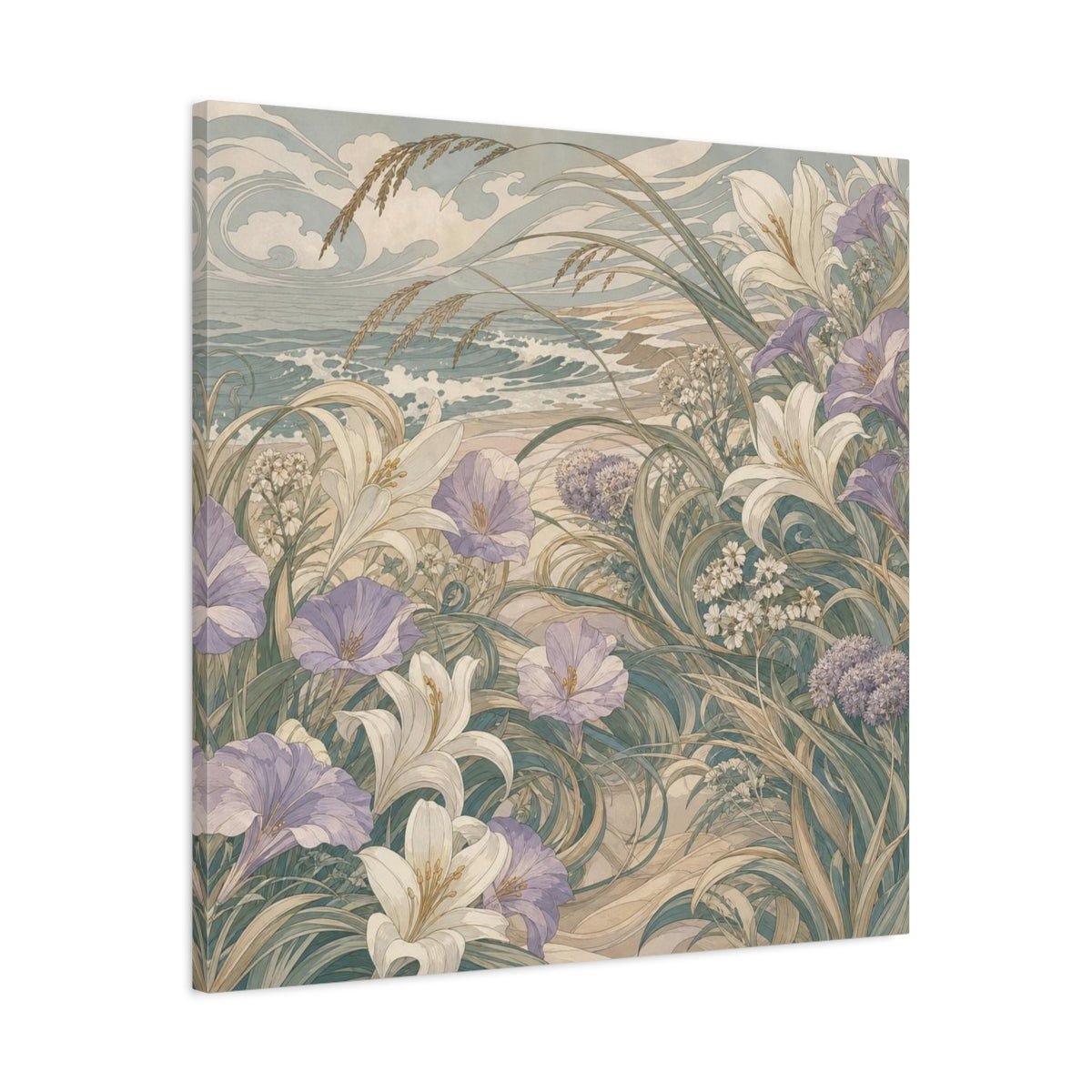 Seafoam Dune Flowers Canvas Print Wall Art – Living Room Decor, Above Fireplace - YesArtYes