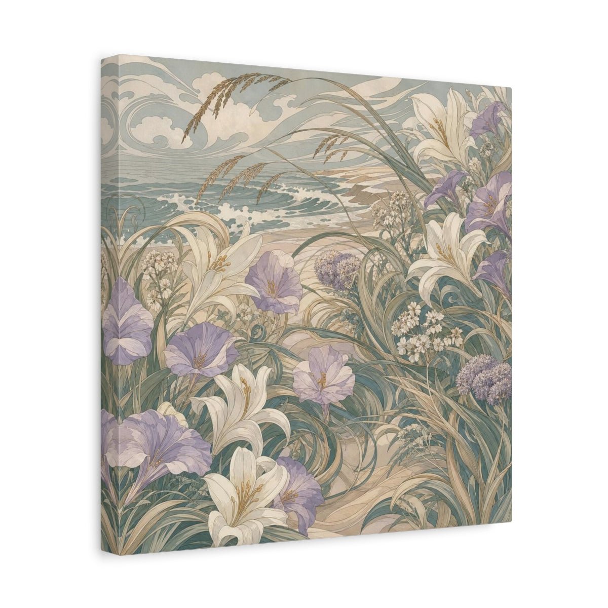 Seafoam Dune Flowers Canvas Print Wall Art – Living Room Decor, Above Fireplace - YesArtYes