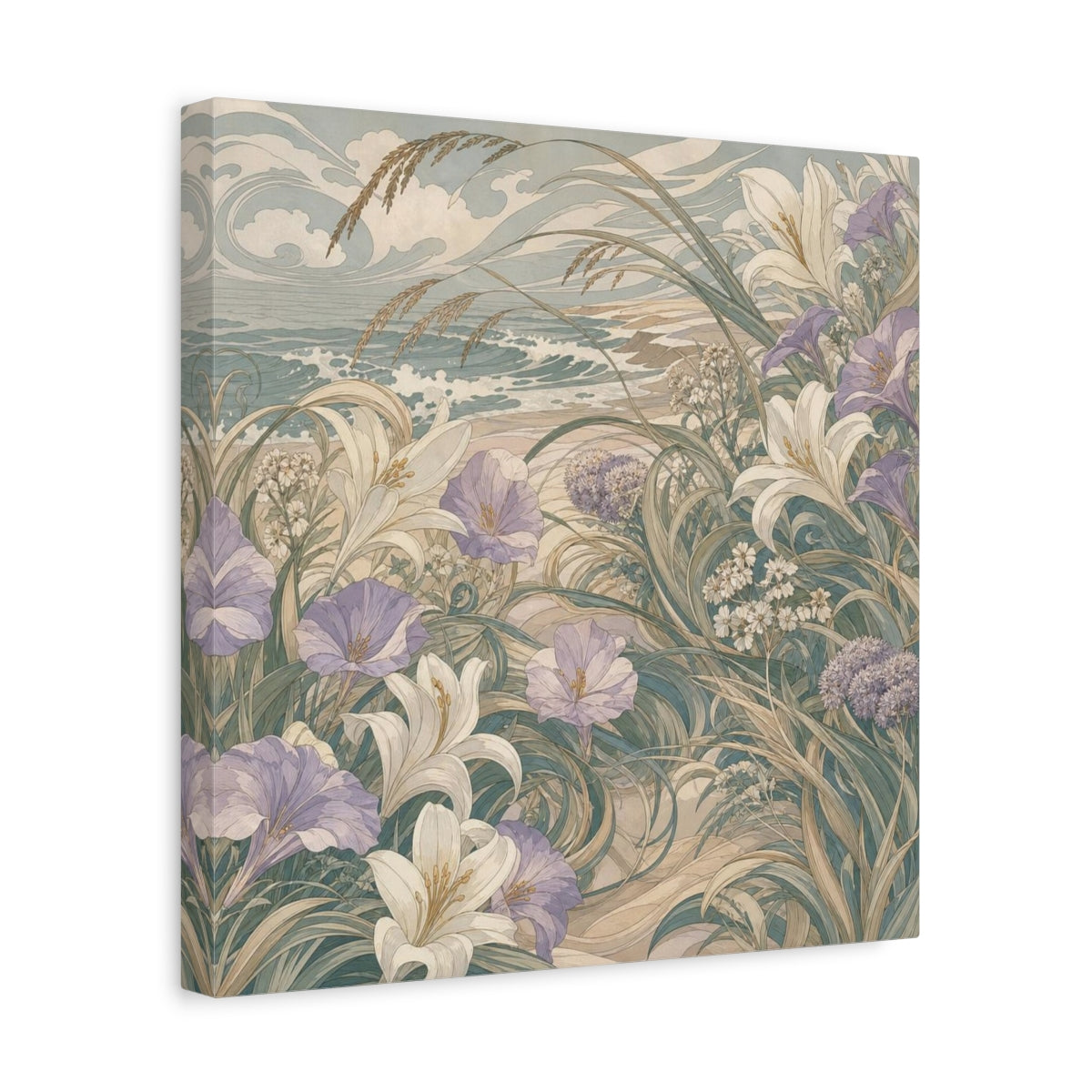 Side Mockup 7. Seafoam Dune Flowers shown as canvas print