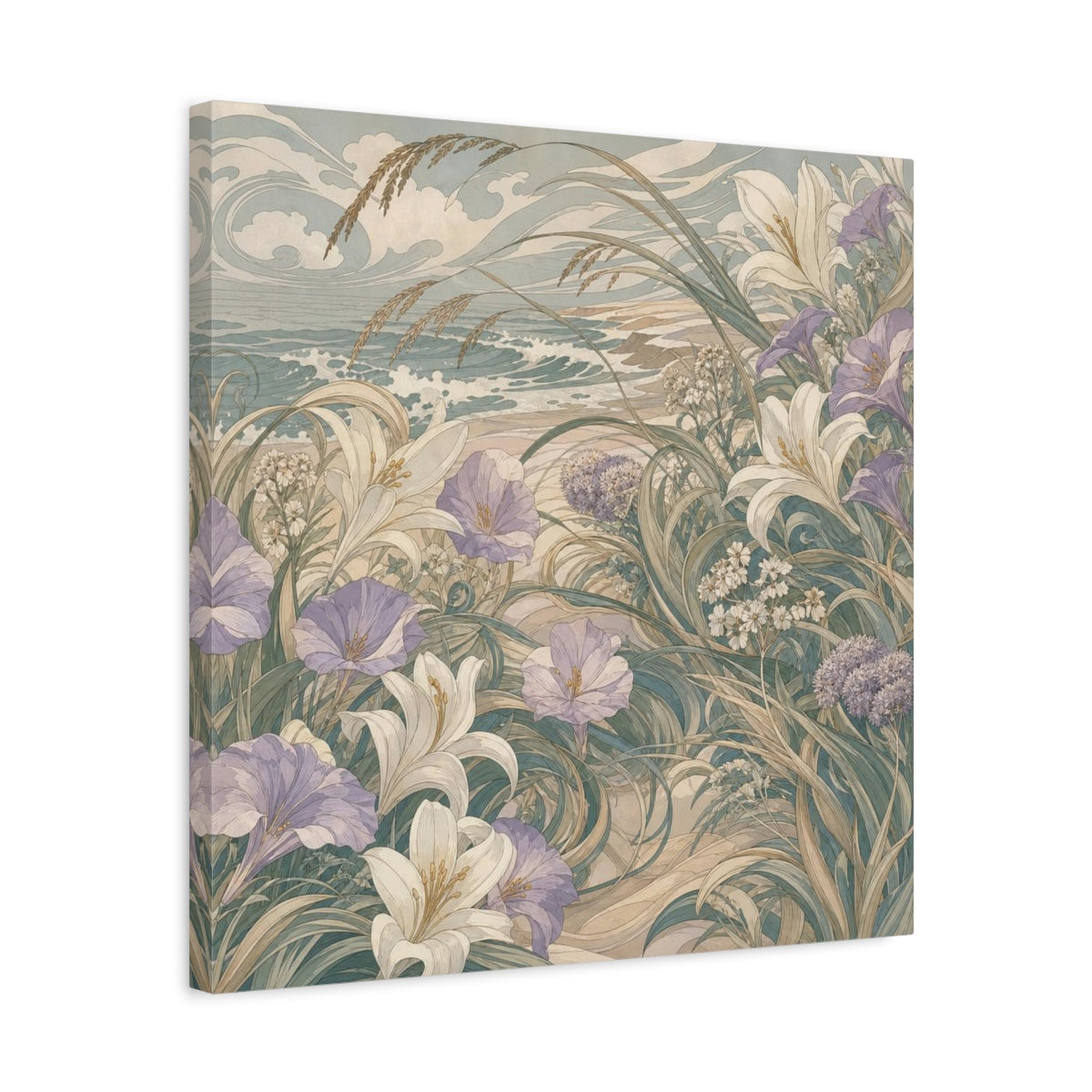 Side Mockup 5. Seafoam Dune Flowers shown as canvas print