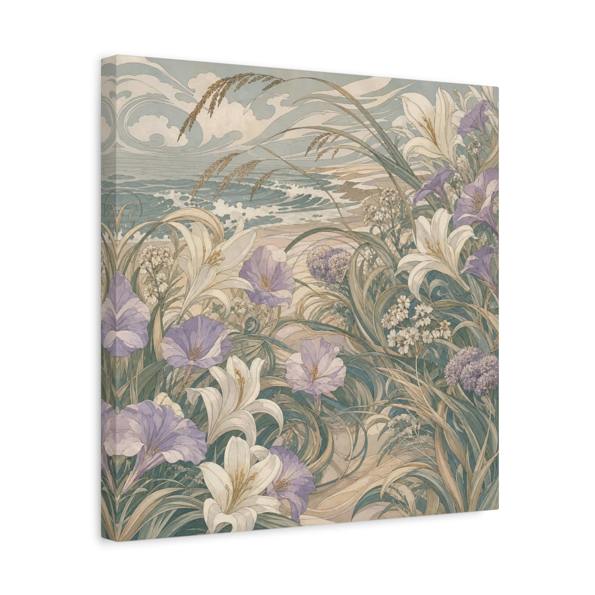 Side Mockup 6. Seafoam Dune Flowers shown as canvas print