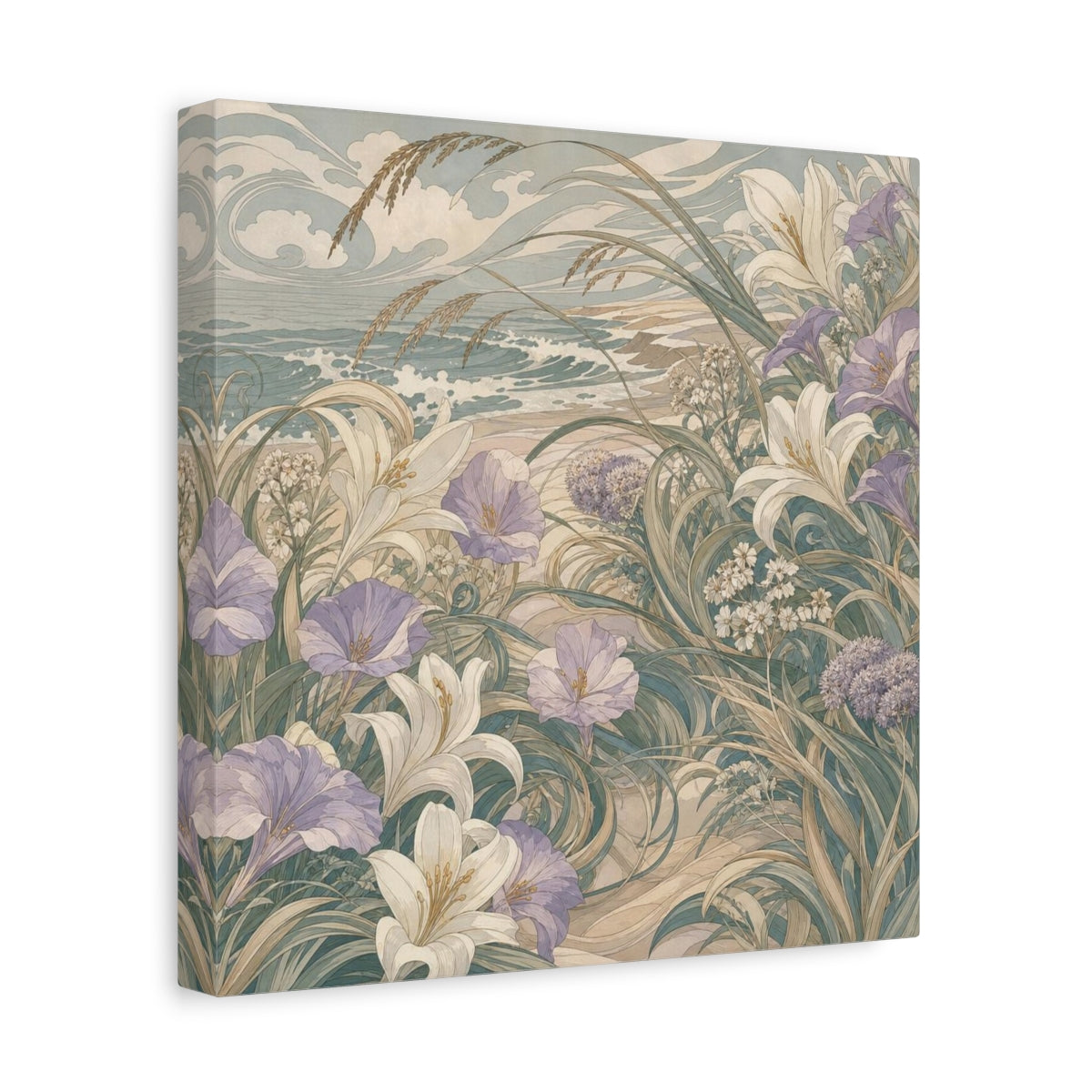 Side Mockup 8. Seafoam Dune Flowers shown as canvas print