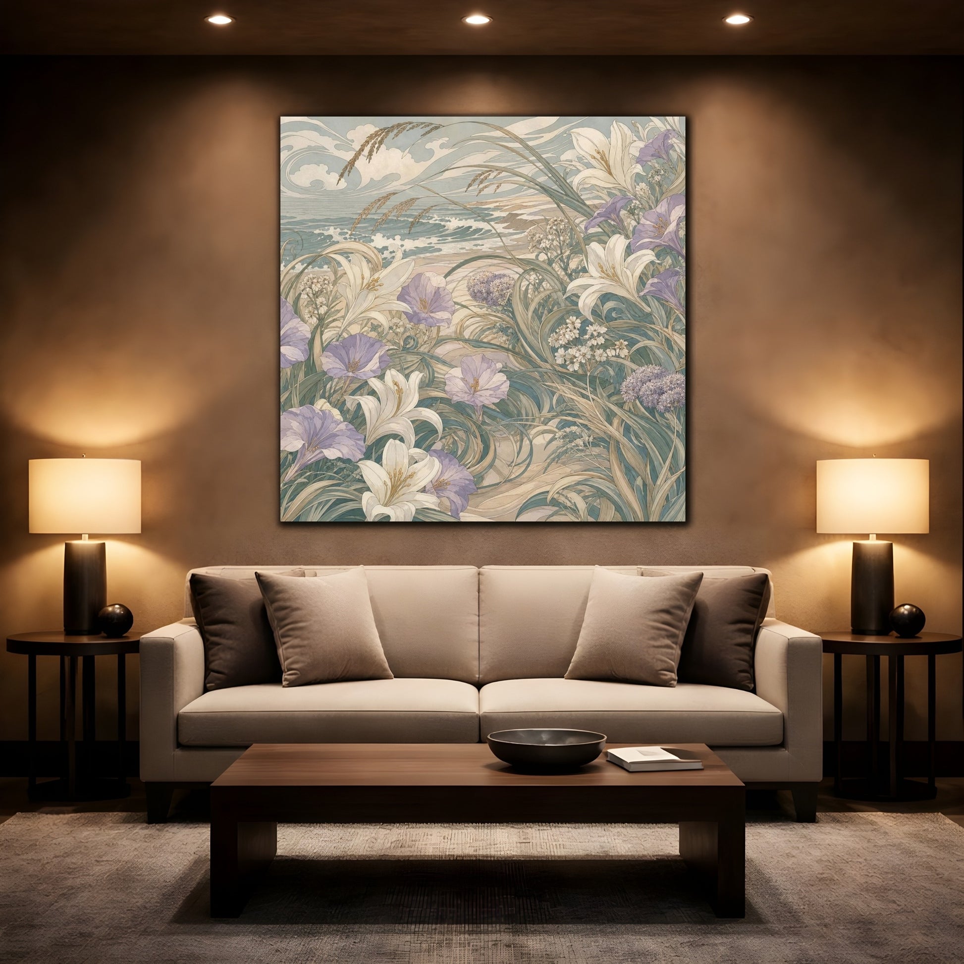 Mockup 2. Seafoam Dune Flowers shown as canvas print