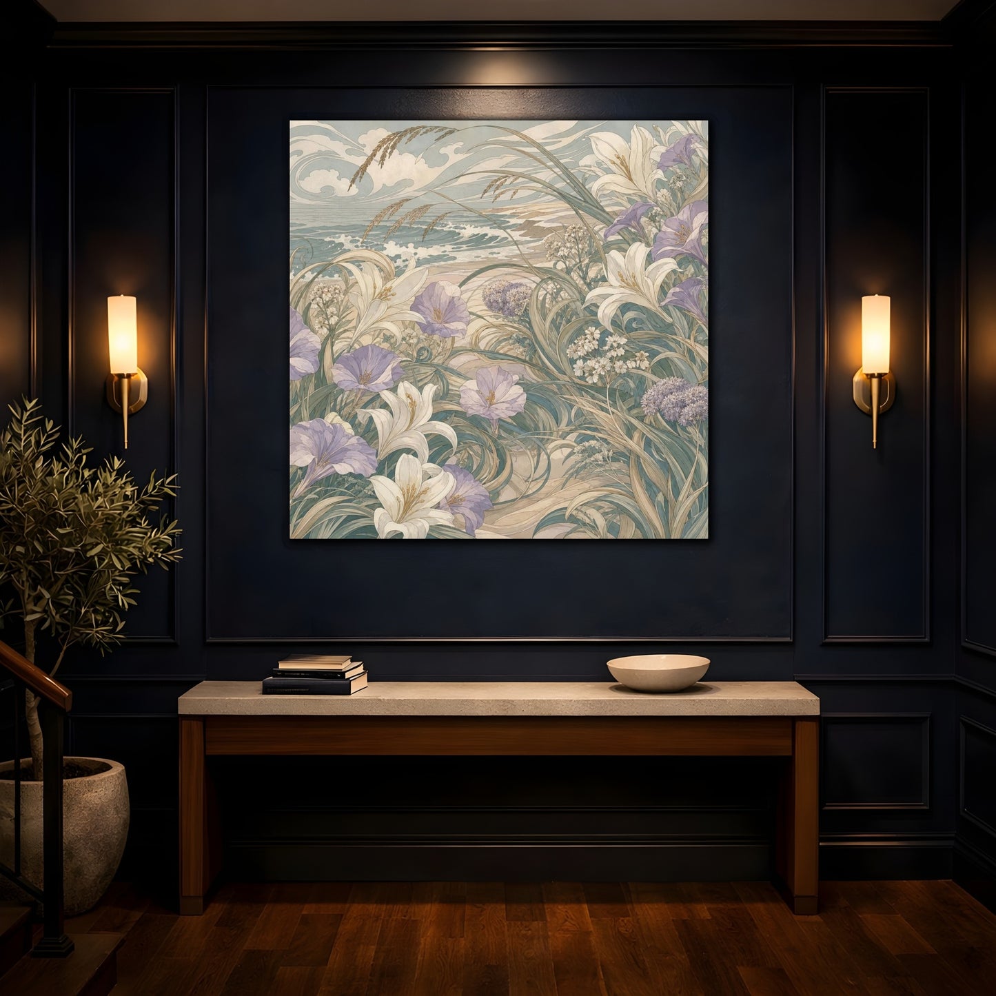 Mockup 4. Seafoam Dune Flowers shown as canvas print
