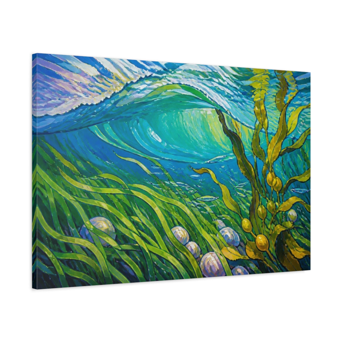 Main Mockup. Seagrass Nature Wave shown as canvas print