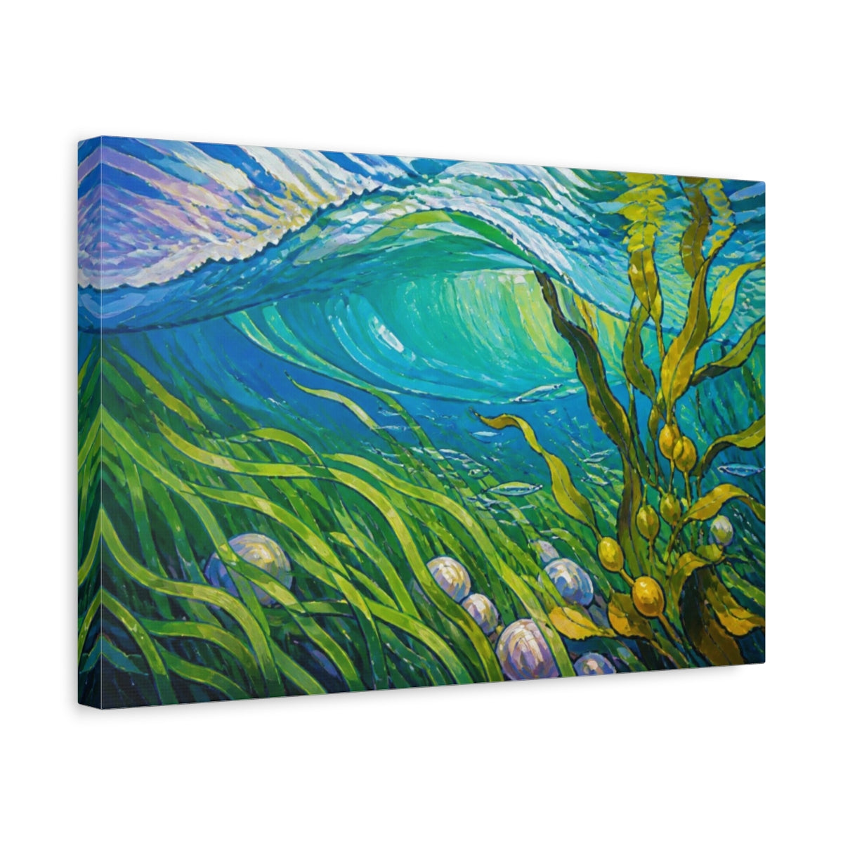 Side Mockup 4. Seagrass Nature Wave shown as canvas print