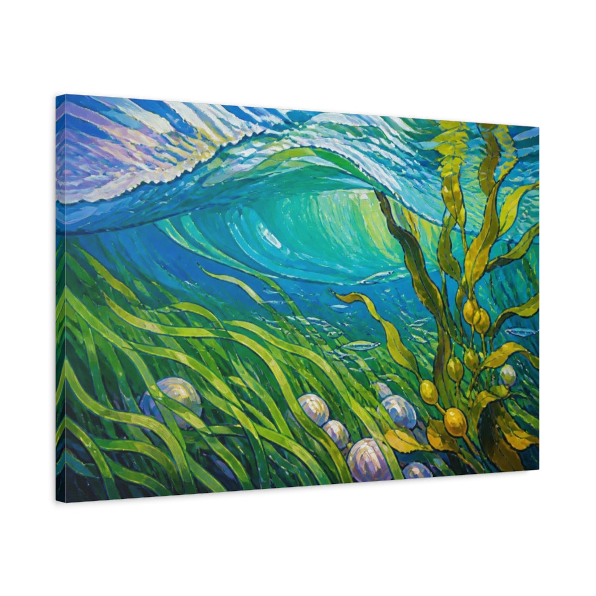 Side Mockup 2. Seagrass Nature Wave shown as canvas print