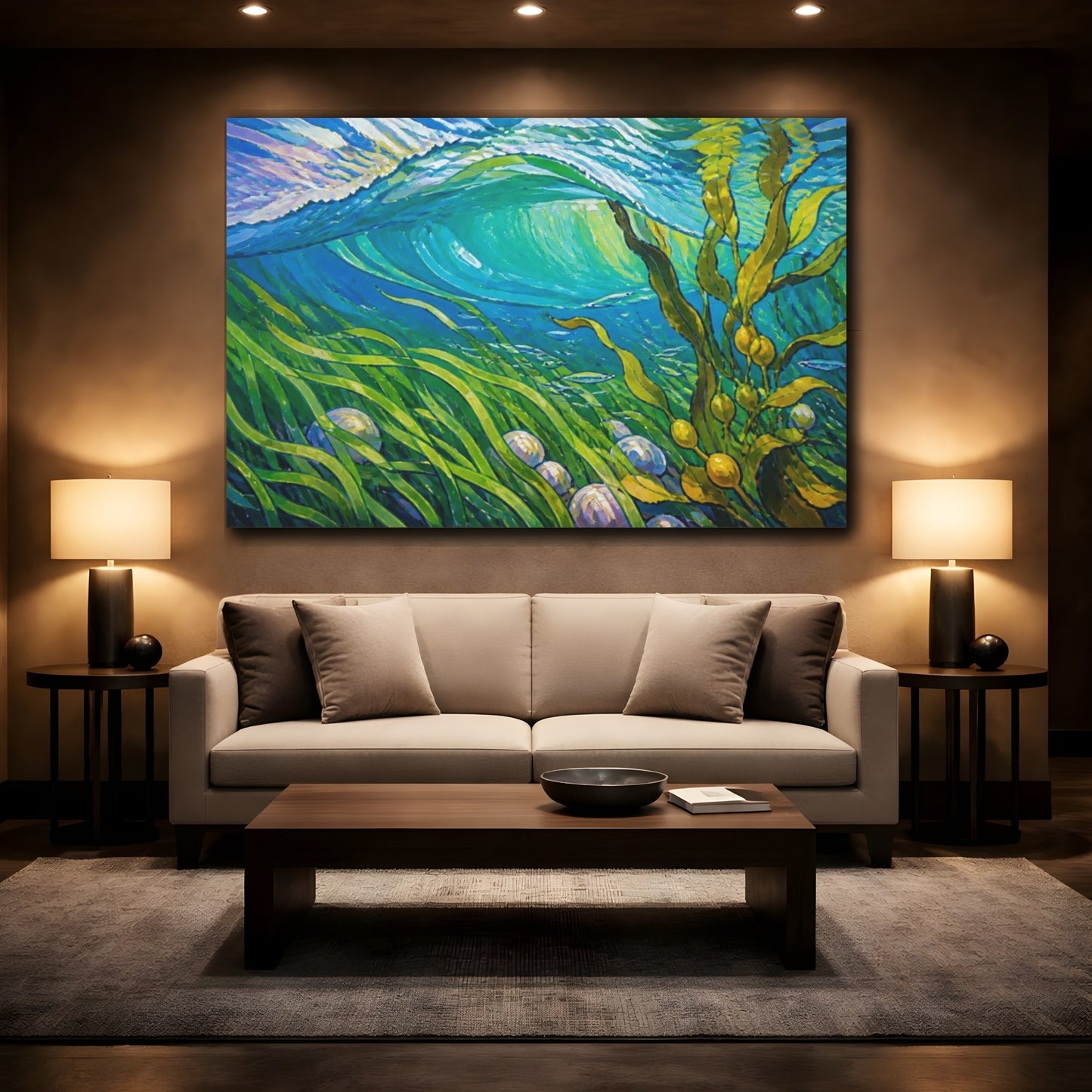 Mockup 2. Seagrass Nature Wave shown as canvas print