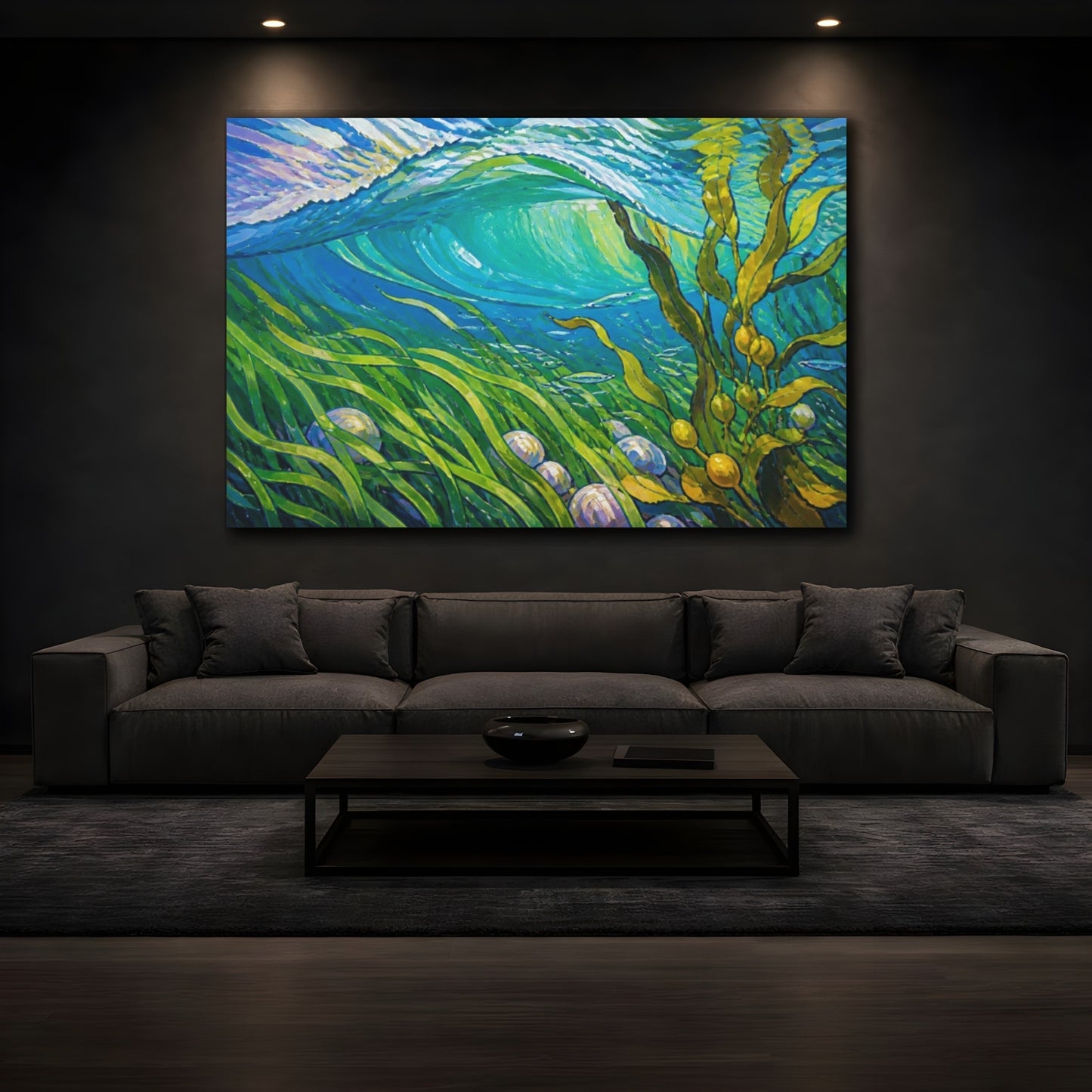 Mockup 3. Seagrass Nature Wave shown as canvas print