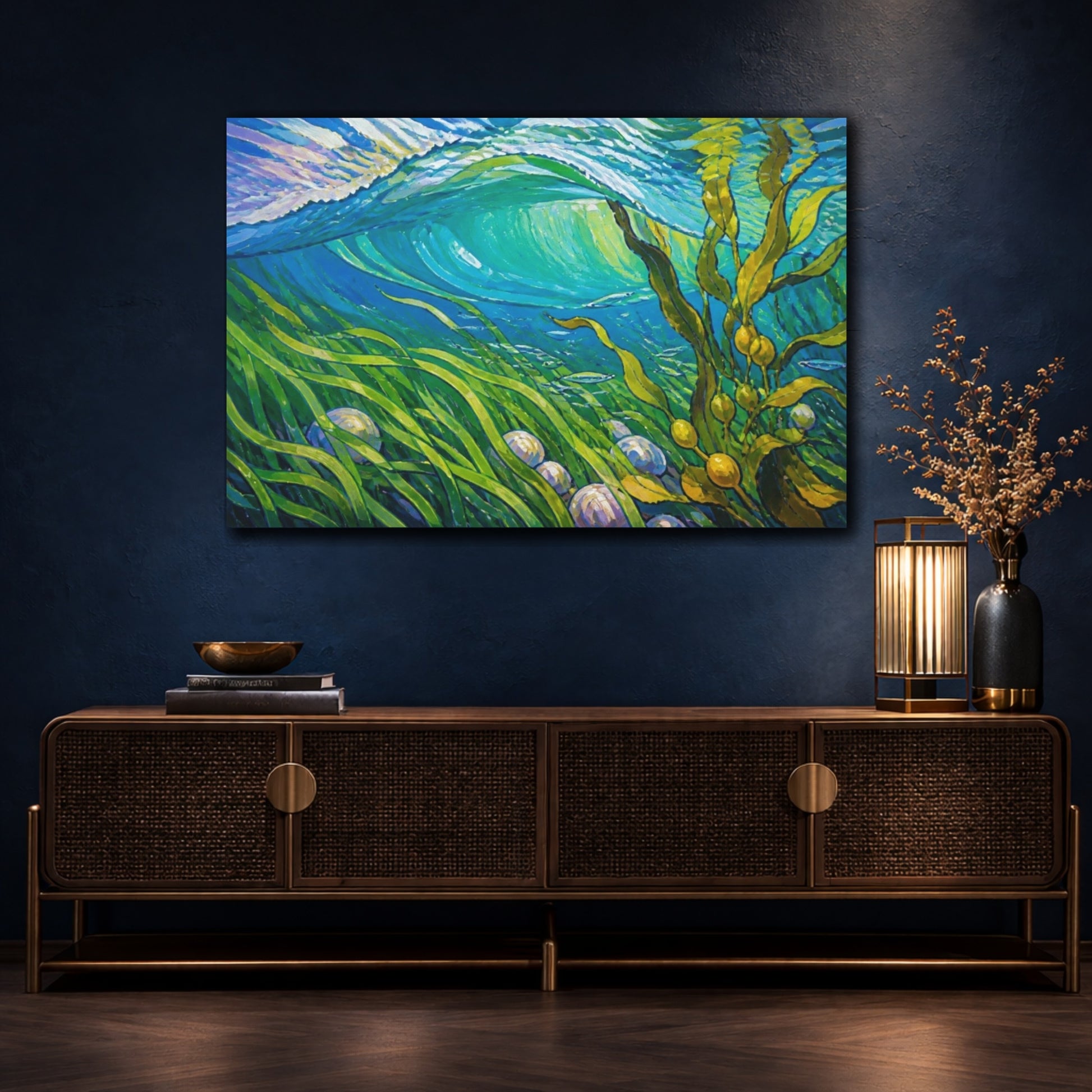 Mockup 4. Seagrass Nature Wave shown as canvas print