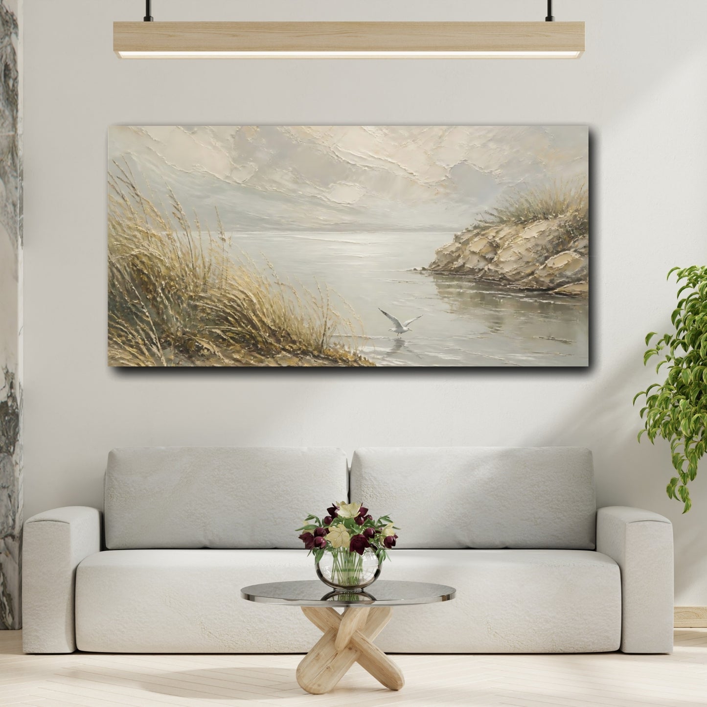 Mockup 2. Seagull At Tranquil Coast shown as canvas print