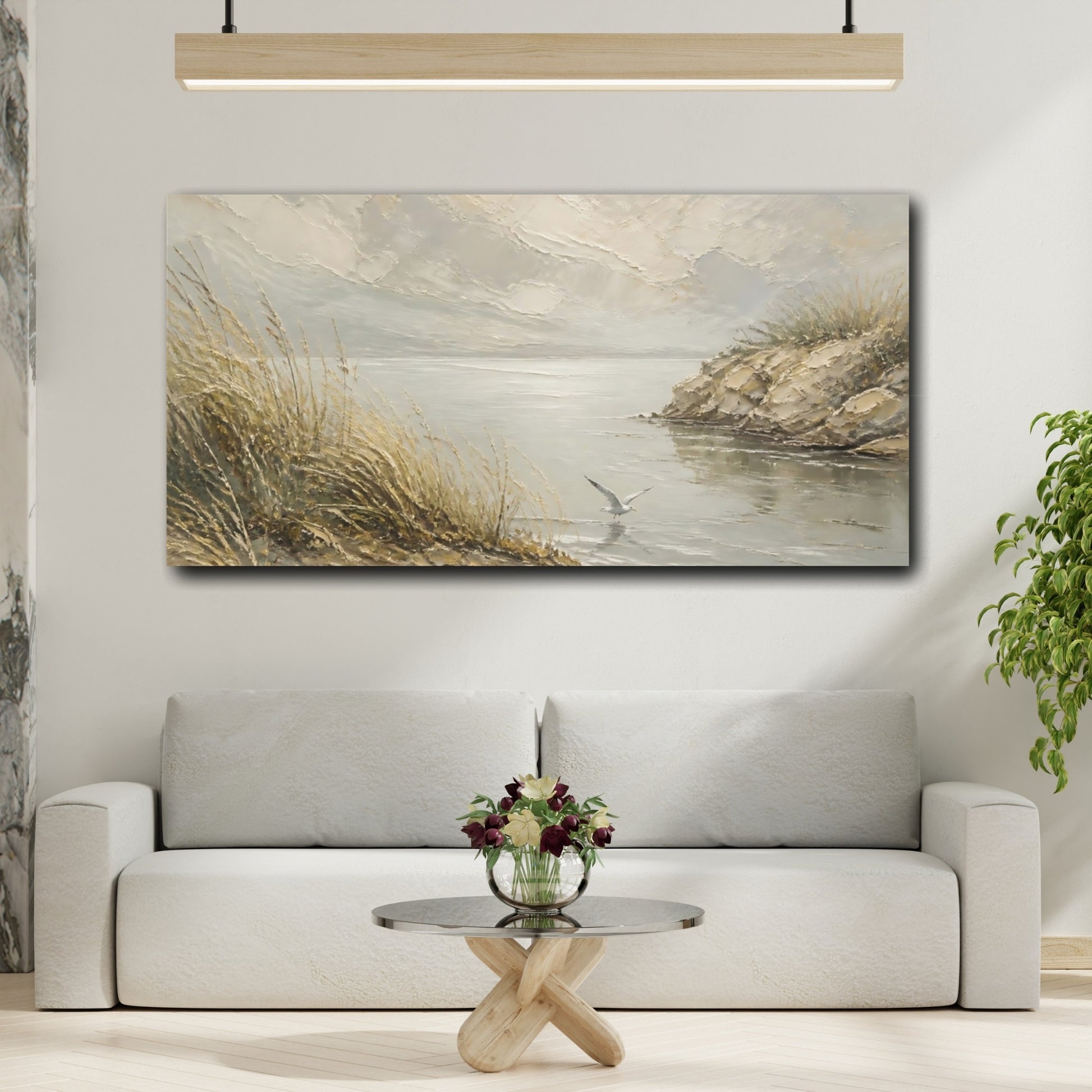 Mockup 2. Seagull At Tranquil Coast shown as canvas print