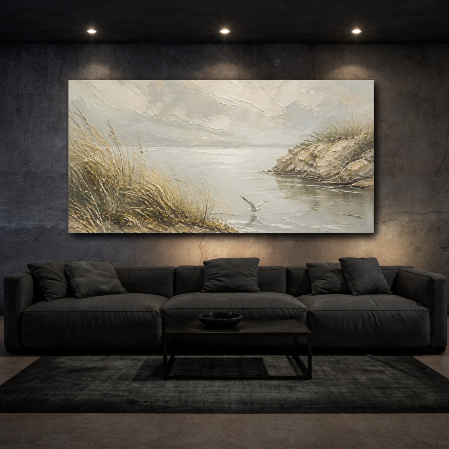 Mockup 3. Seagull At Tranquil Coast shown as canvas print