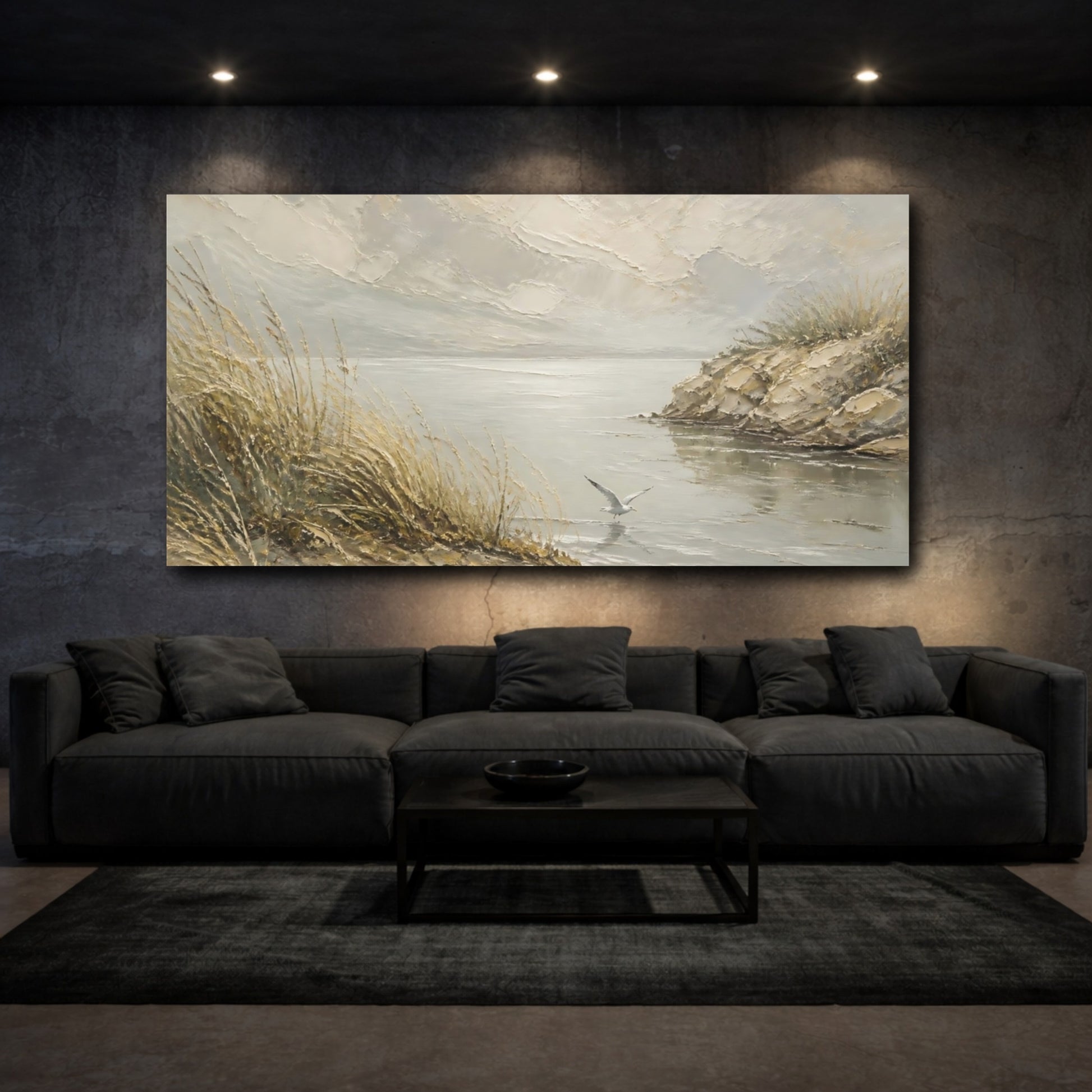 Mockup 3. Seagull At Tranquil Coast shown as canvas print