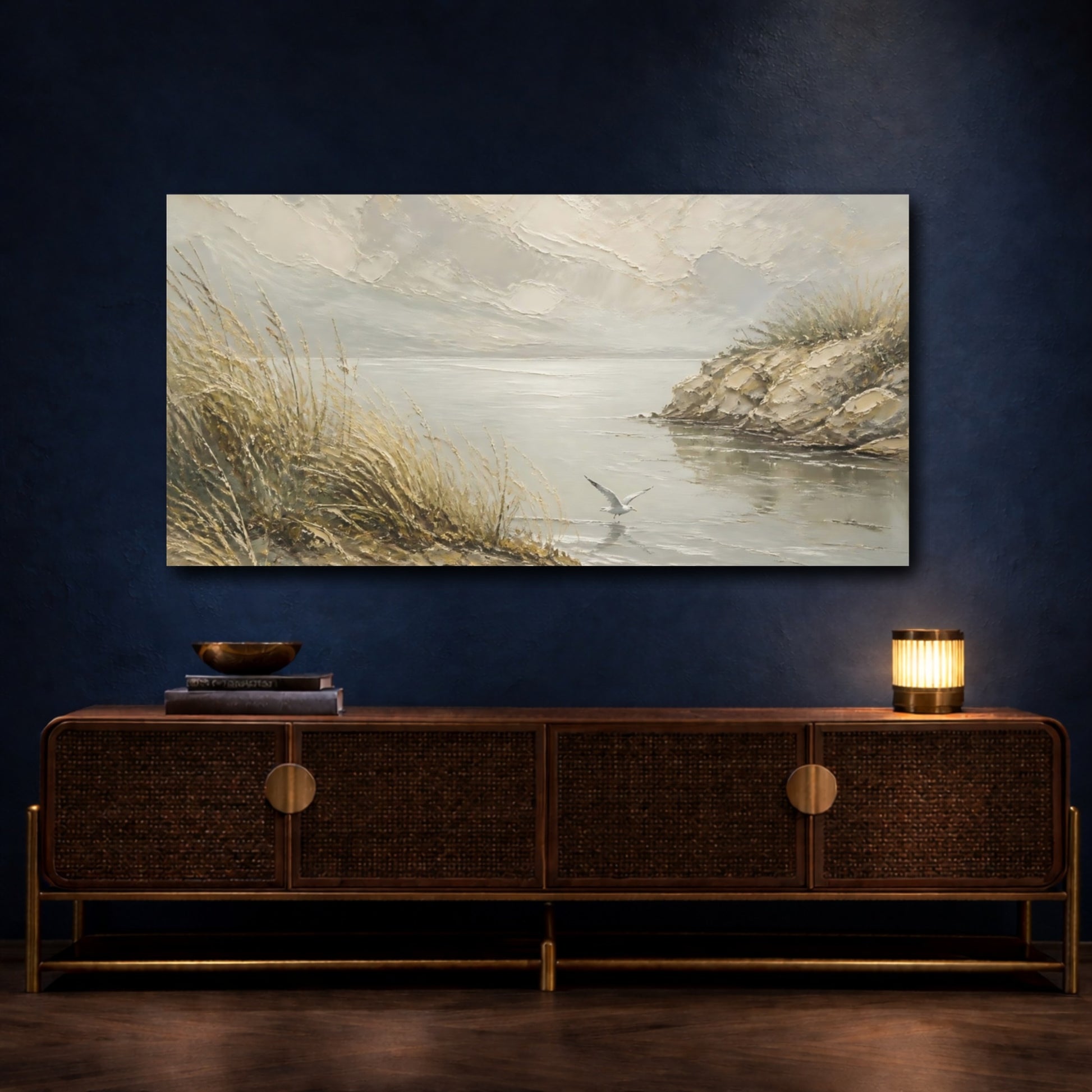 Mockup 4. Seagull At Tranquil Coast shown as canvas print