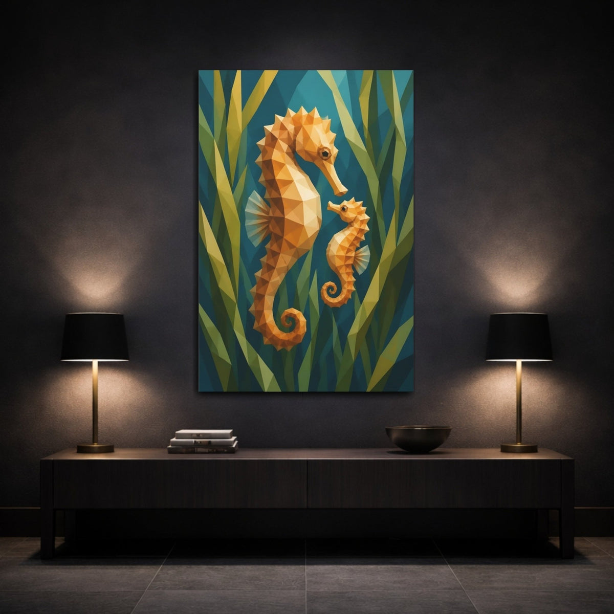 Seahorse Animal Duo Canvas Print – Kids Room, Feature Wall, Teal & Orange - YesArtYes