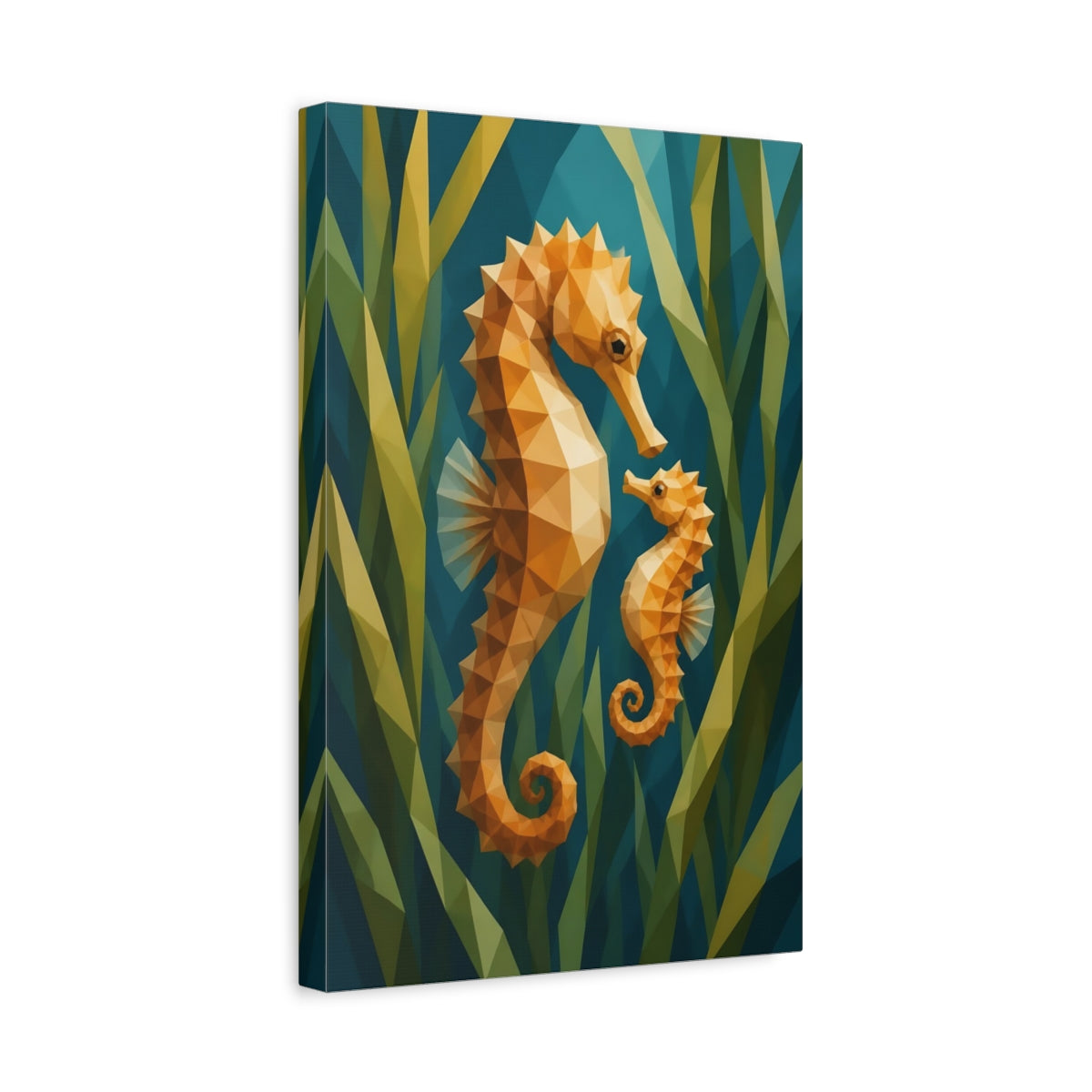 Side Mockup 4. Seahorse Animal Duo shown as canvas print