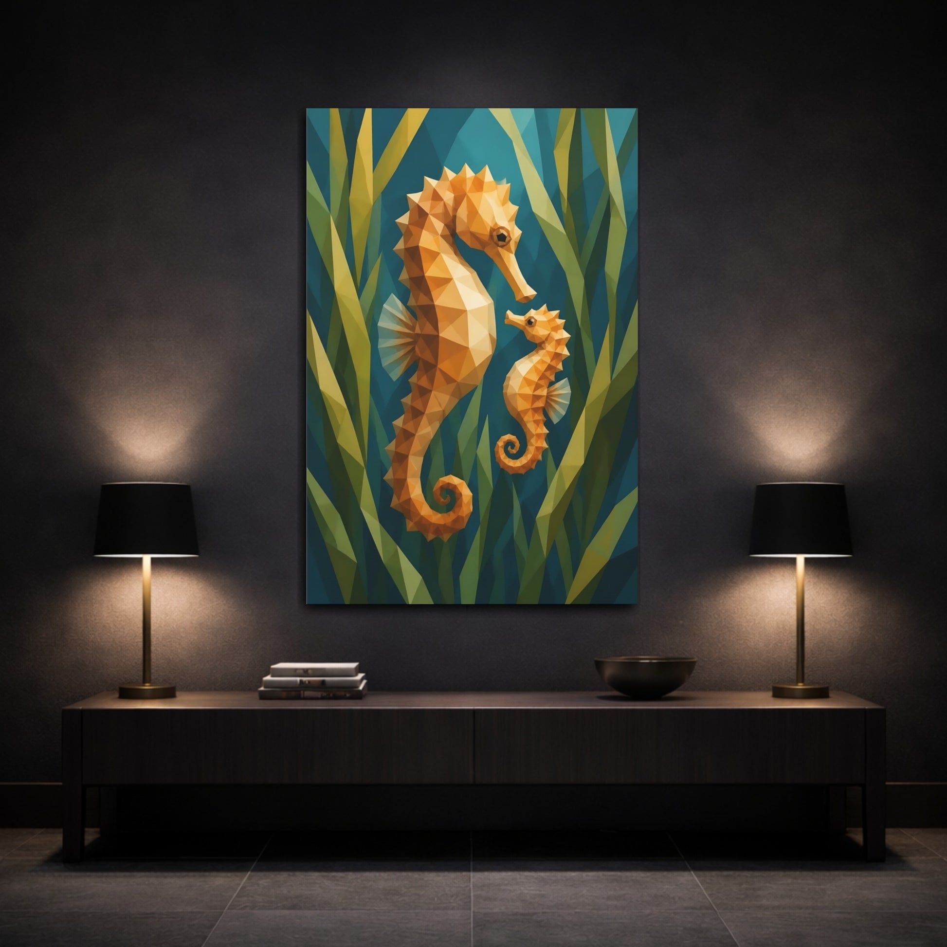 Mockup 3. Seahorse Animal Duo shown as canvas print