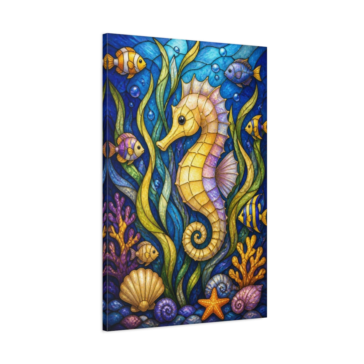 Main Mockup. Seahorse Kids Room Decor shown as canvas print