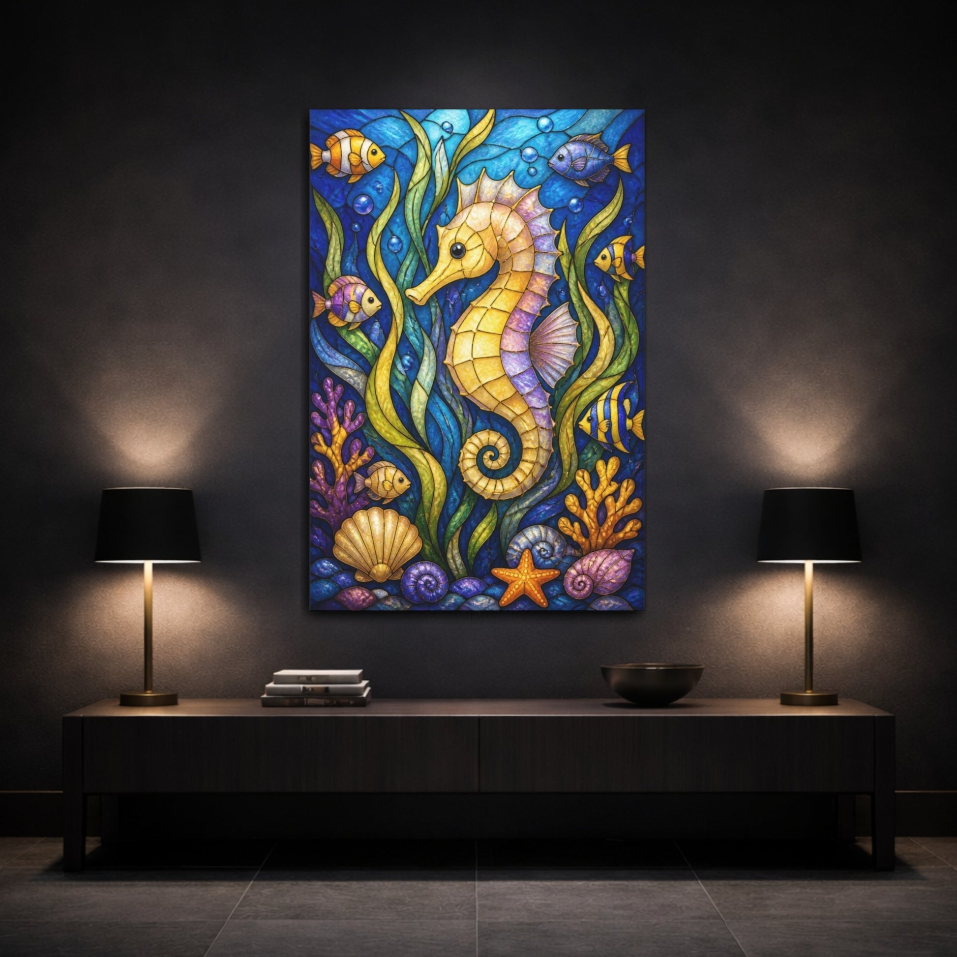 Mockup 3. Seahorse Kids Room Decor shown as canvas print