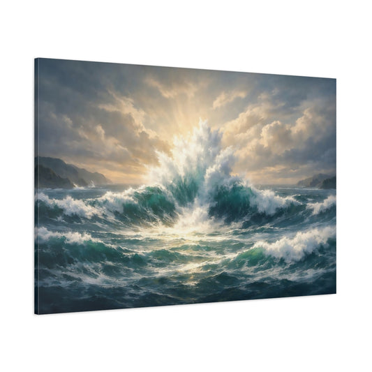 Seascape 100 Dollar Bill shown as stretched canvas wall art