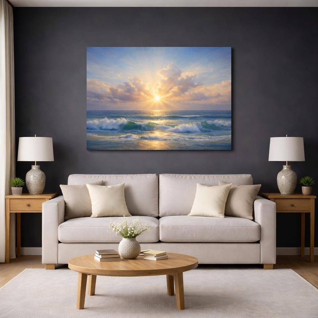 Seascape Believe In Yourself Ocean Sunset Nature - Canvas Wall Art Print - YesArtYes