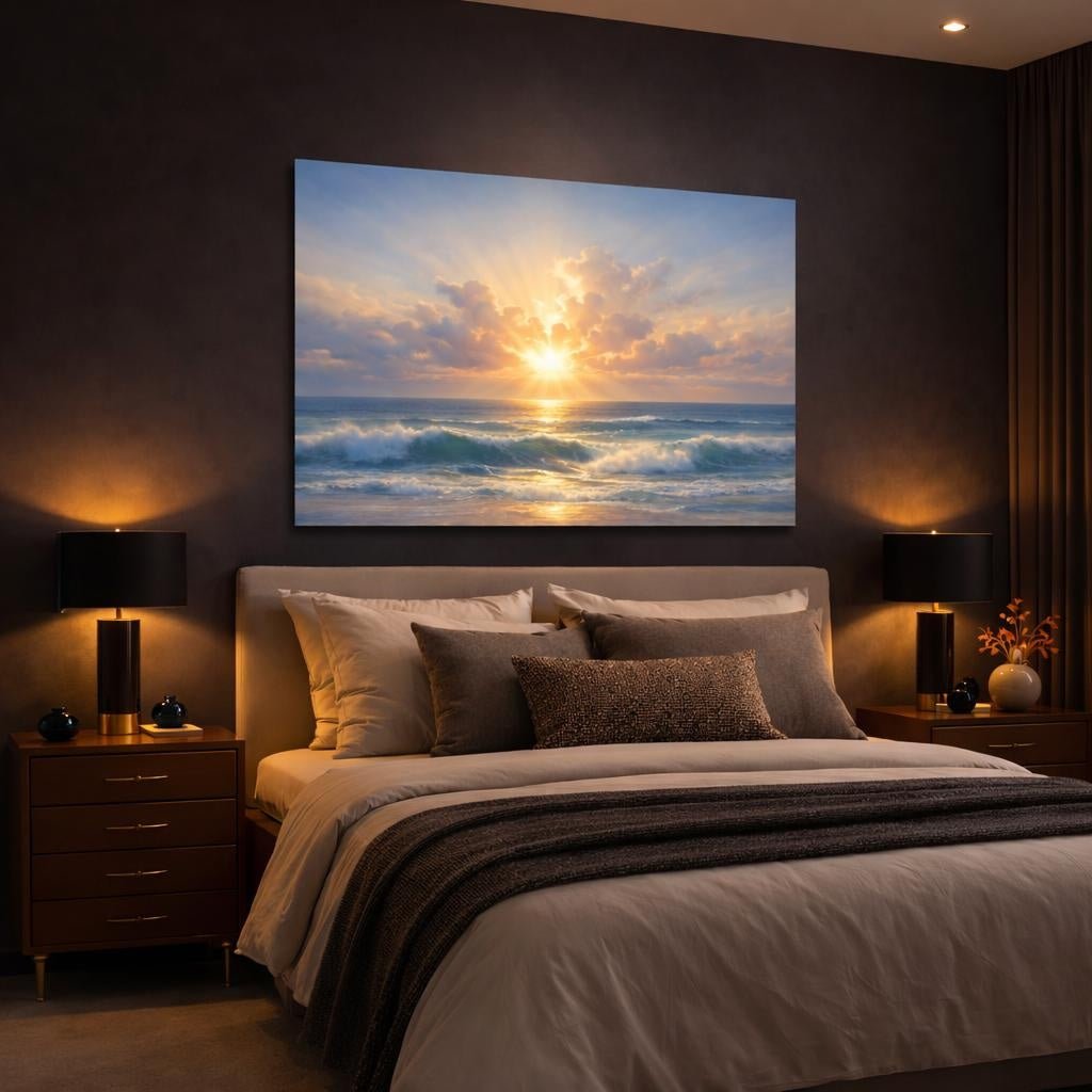 Seascape Believe In Yourself Ocean Sunset Nature - Canvas Wall Art Print - YesArtYes