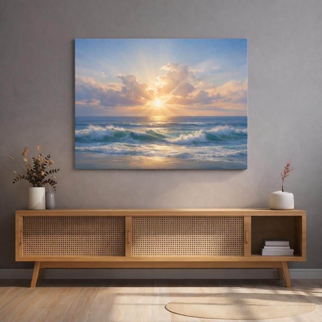 Seascape Believe In Yourself Ocean Sunset Nature - Canvas Wall Art Print - YesArtYes